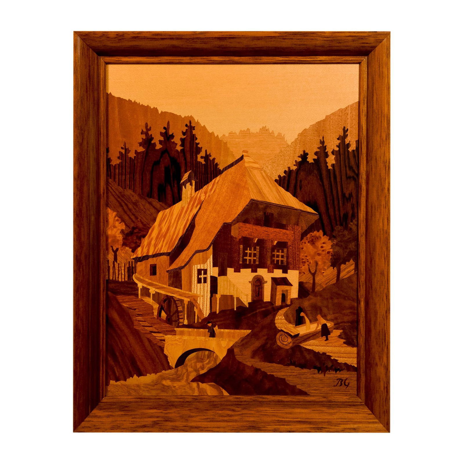 Buchschmid & Gretaux Framed Marquetry, Black Forest Mill (1 of 5)