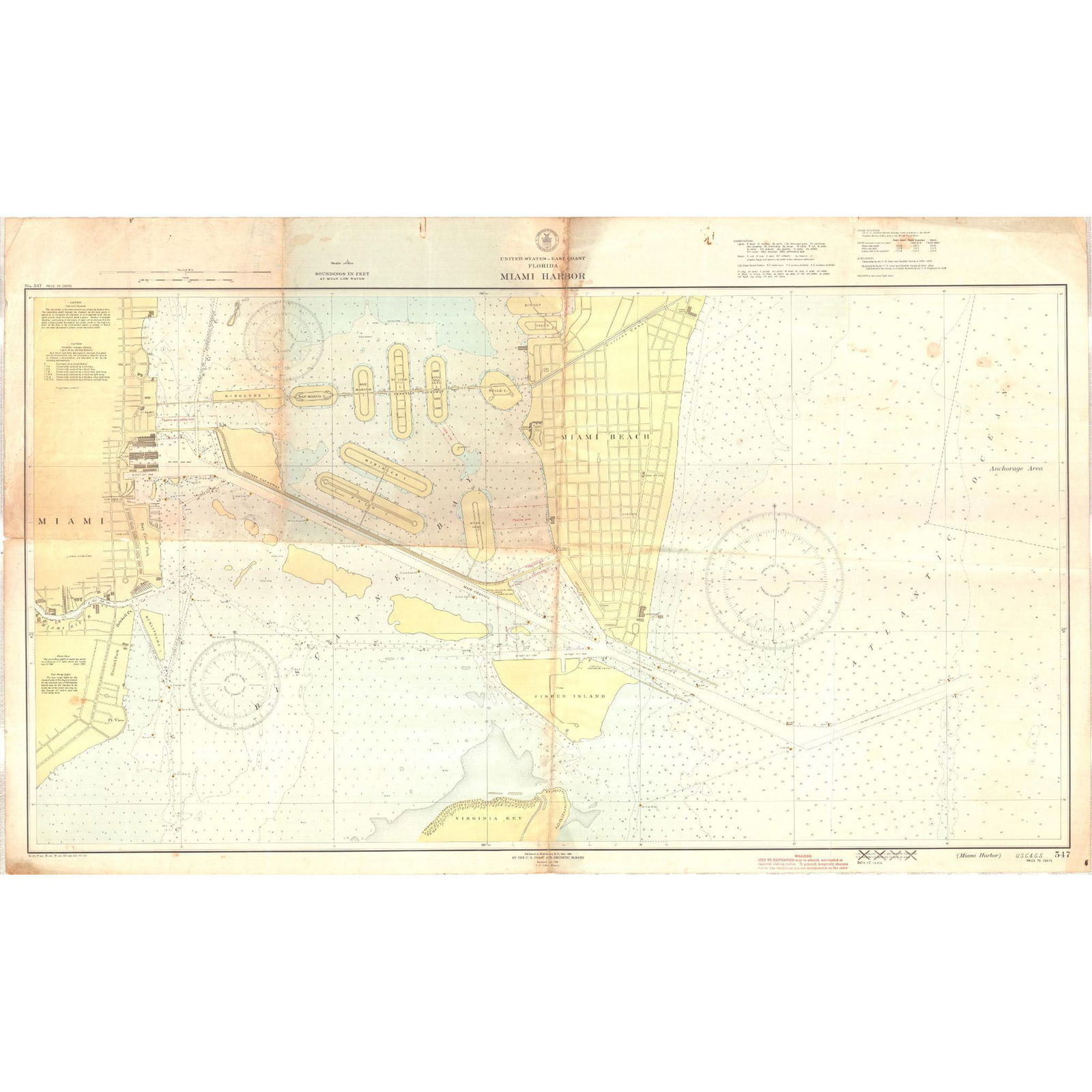 USC&GS Map, Miami Harbor, Florida East Coast (1 of 1)