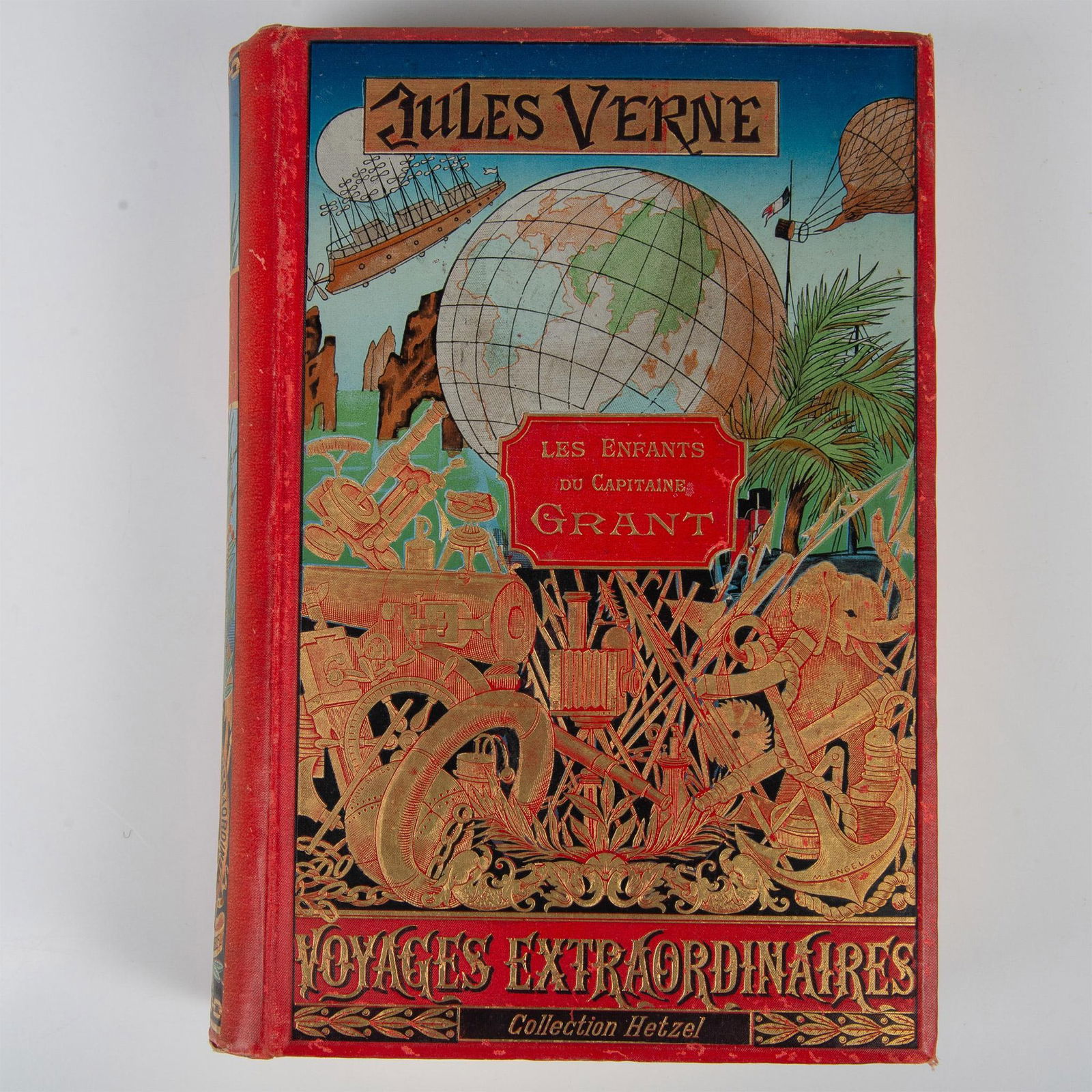 Jules Verne, Enfants du Capitaine Grant, Au Dos a L'Ancre: Slendid triple volume from Hetzel's French edition Au Dos a L'Ancre, type Engel h, from the Voyages Extraordinaires by Jules Verne. Includes Les Enfants du Capitaine Grant (In Search of the Castaways)
