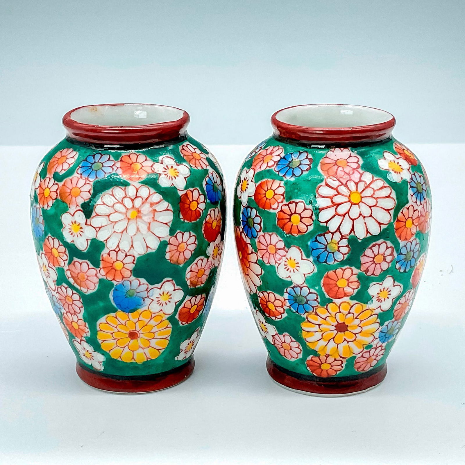 2pc Occupied Japan Porcelain Miniature Vases, Floral Motif (1 of 3)