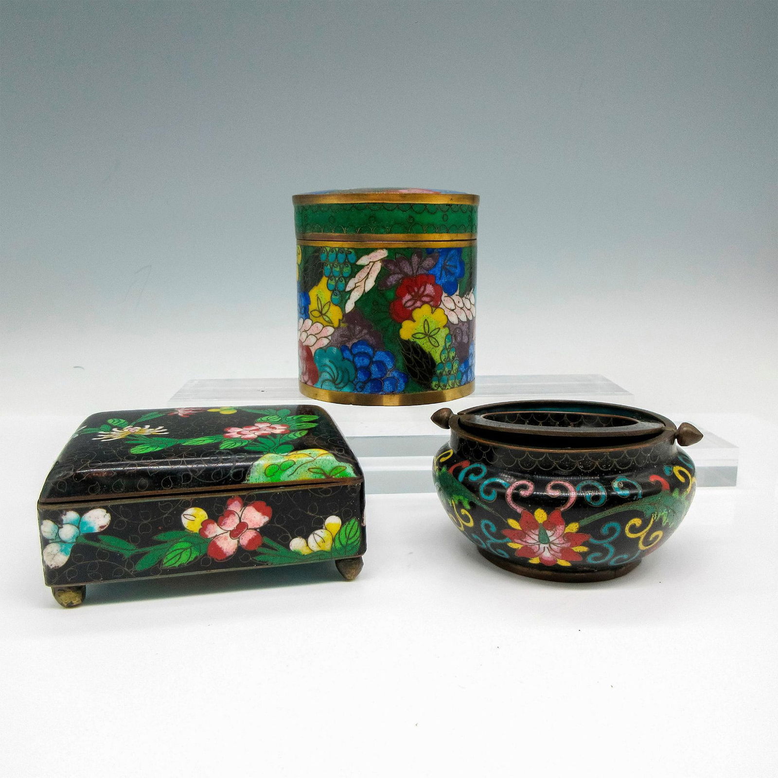 3pc Vintage Chinese Cloisonne Enameled Trinket Boxes (1 of 3)