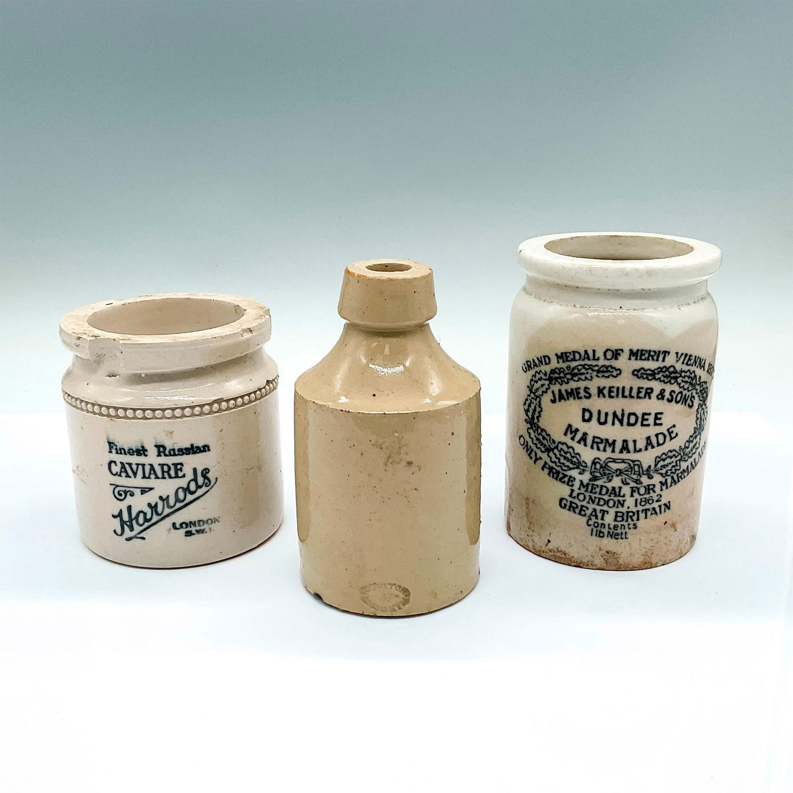 3pc Antique English Stoneware Bottle and Jars (1 of 3)