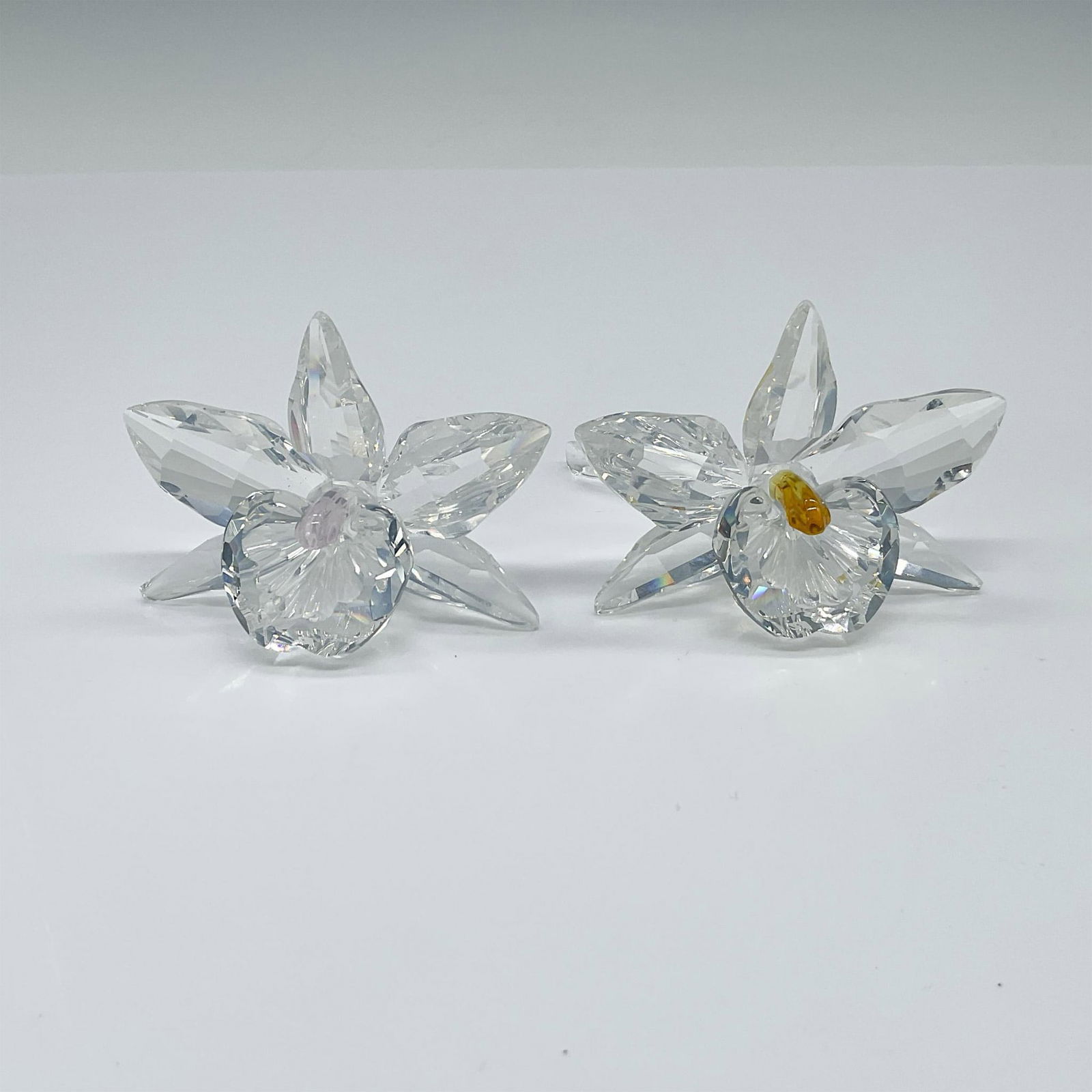 2pc Swarovski Crystal Orchid Paperweights, Pink & Yellow (1 of 3)