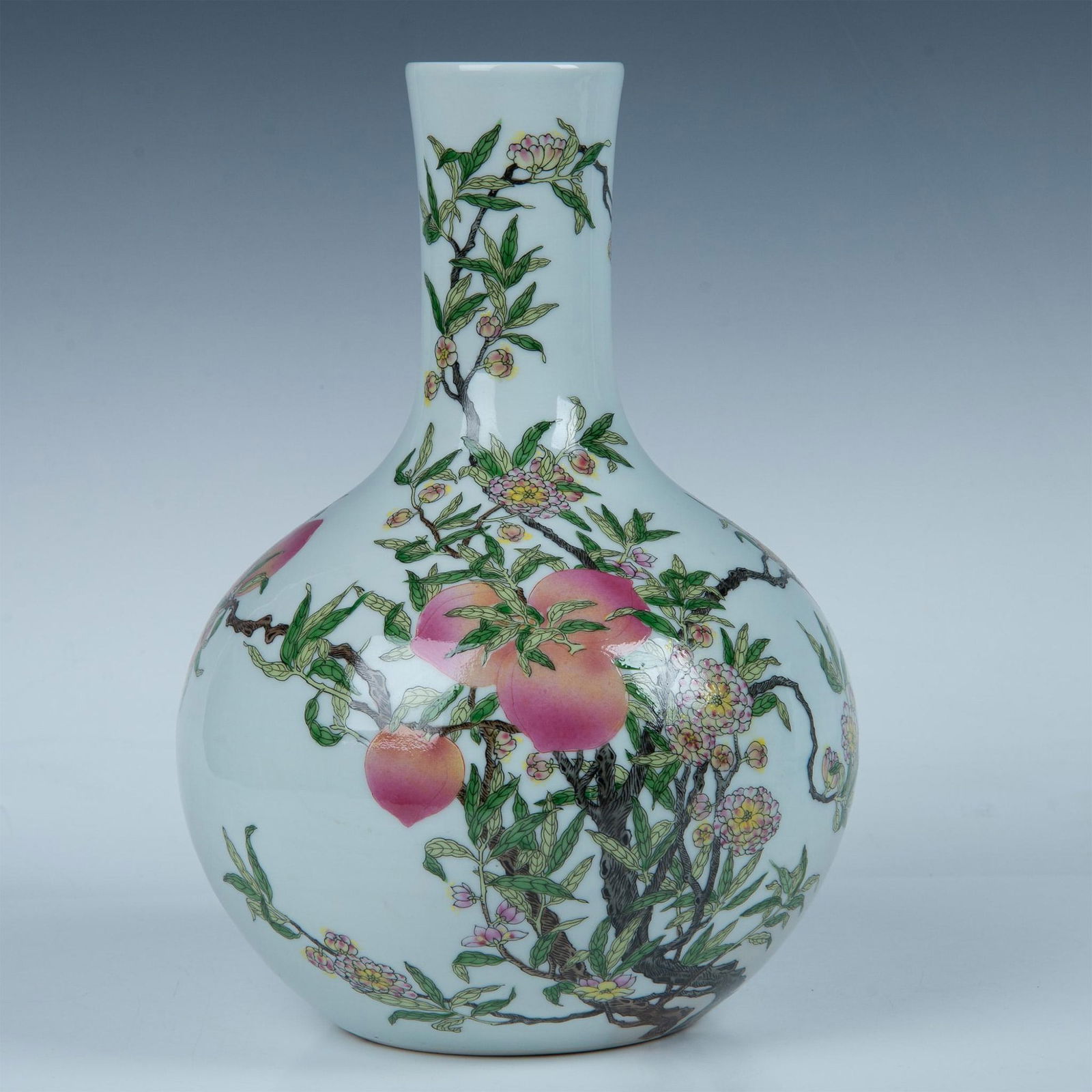 Chinese Porcelain Famille Rose Nine Peaches Bottle Vase (1 of 8)