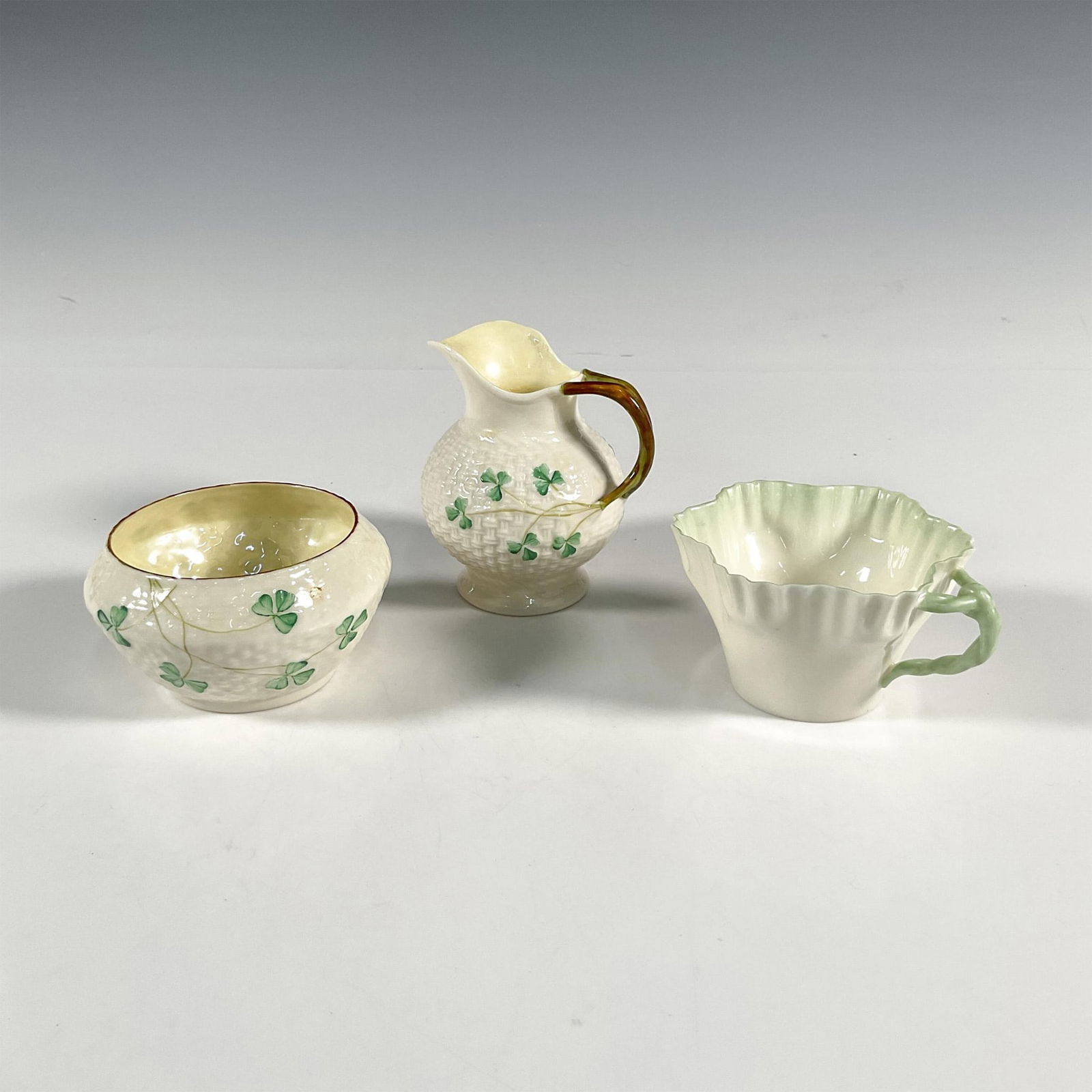 3pc Belleek Porcelain Cup, Creamer, and Sugar Bowl (1 of 4)