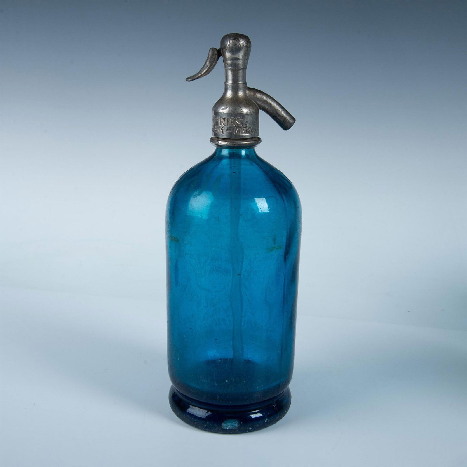 Antique Seltzer Blue Glass Bottle & Siphon, Argentina (1 of 5)