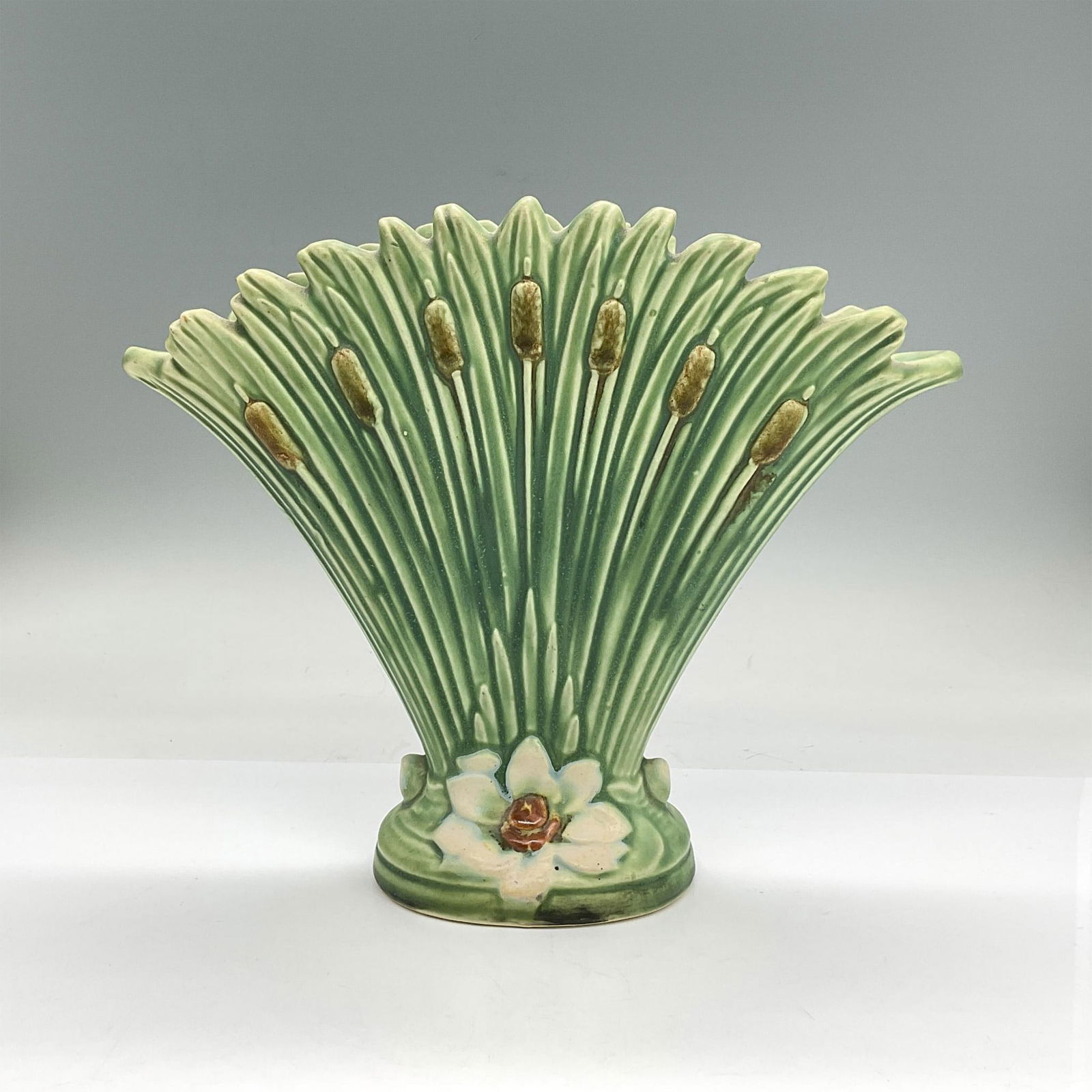 Weller Ware Pottery Vase, Ardsley Cattails & Lilies (1 of 3)
