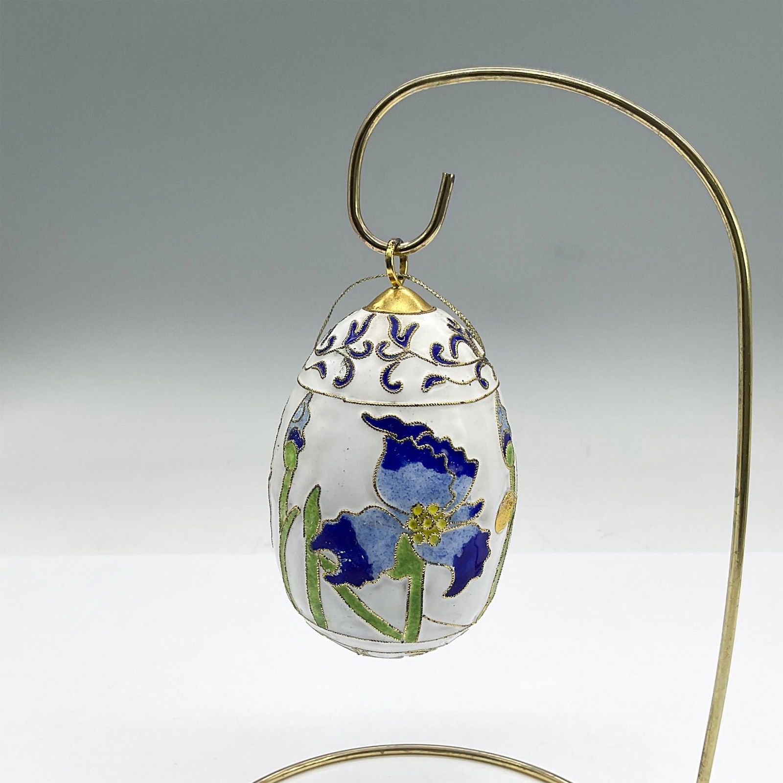 Vintage Cloisonne Enamel Egg Ornament, Blue Flowers (1 of 3)
