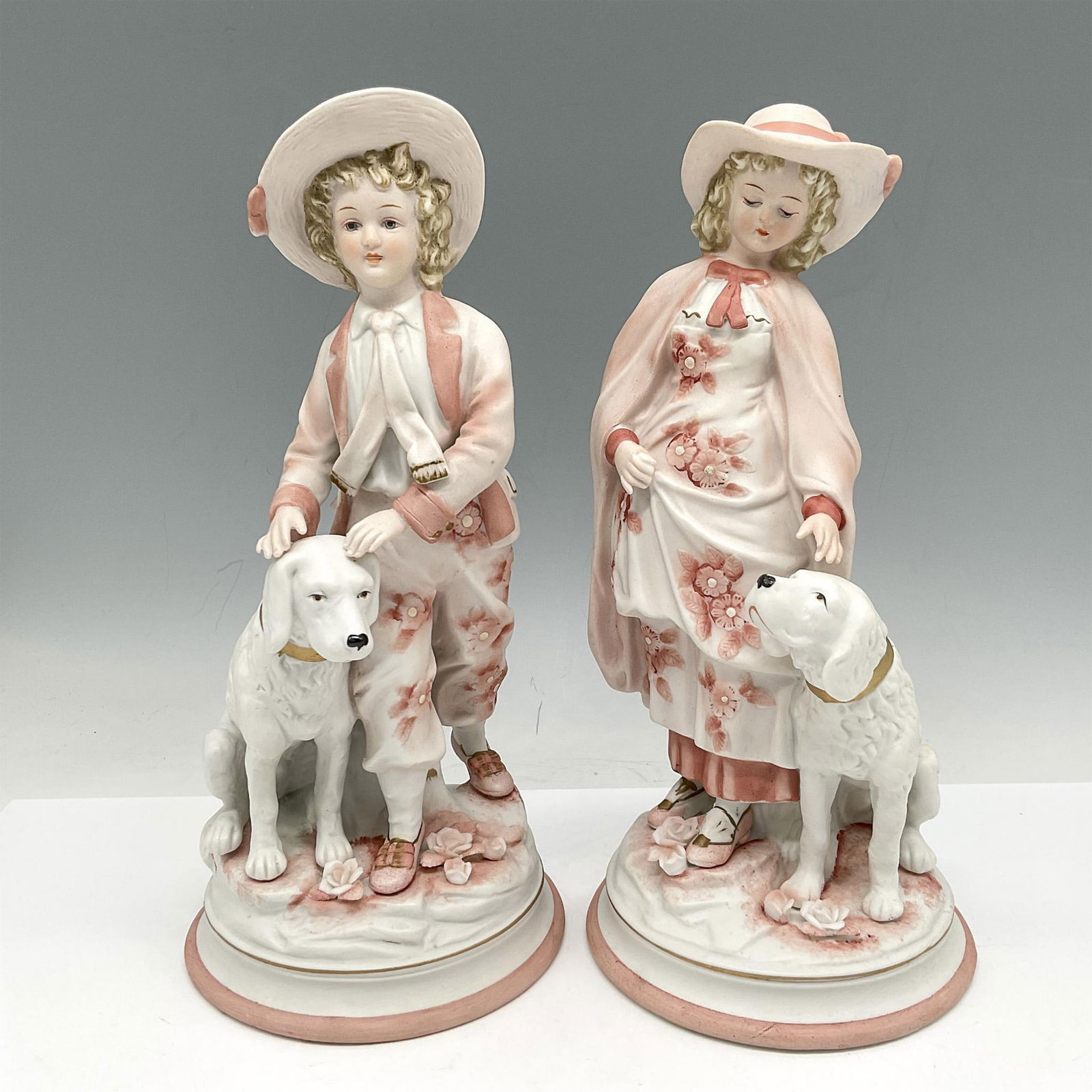 2pc Camille Naudot Porcelain Figurines, Boy & Girl with Dogs (1 of 3)