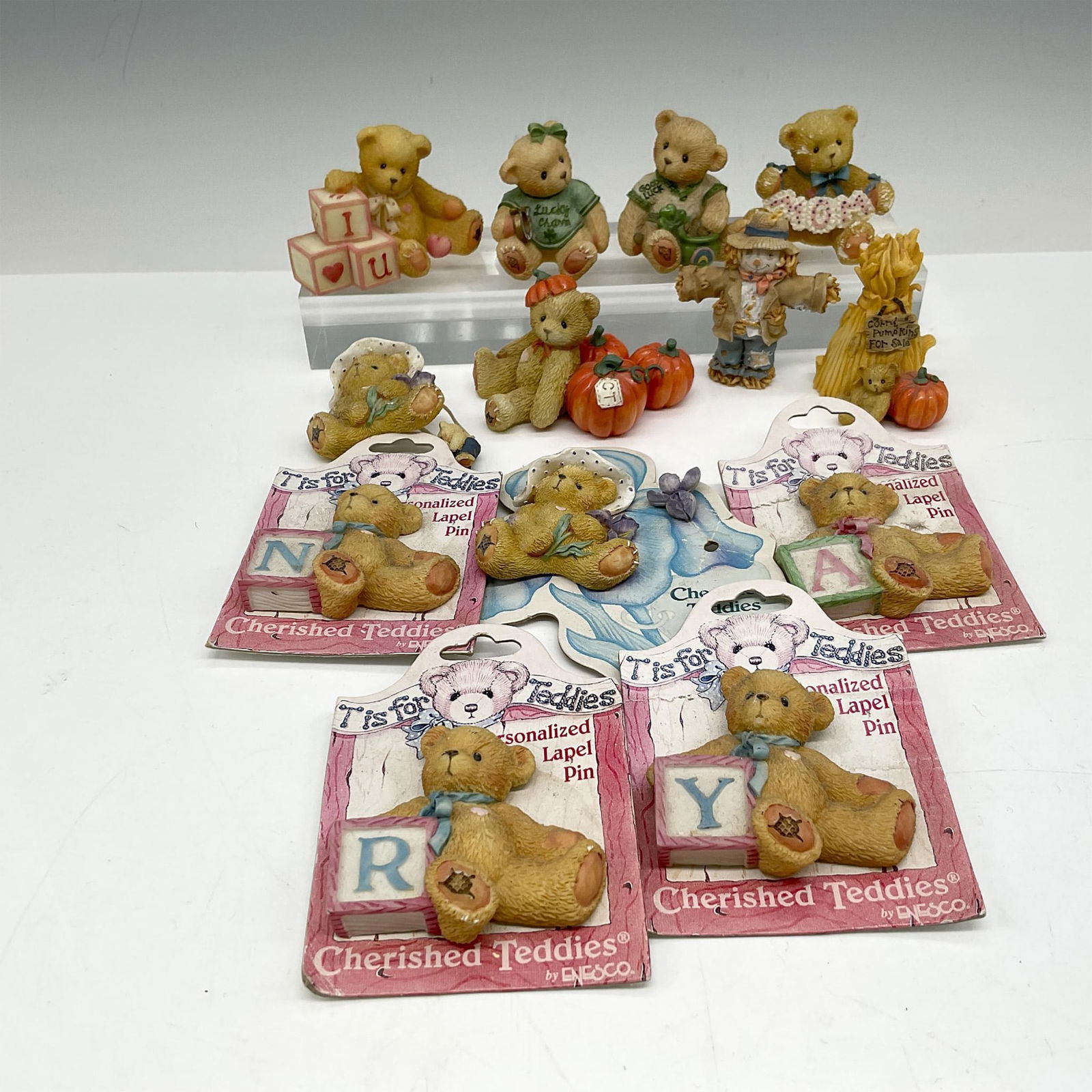 13pc Cherished Teddies Resin Figurines + Lapel Pins (1 of 2)