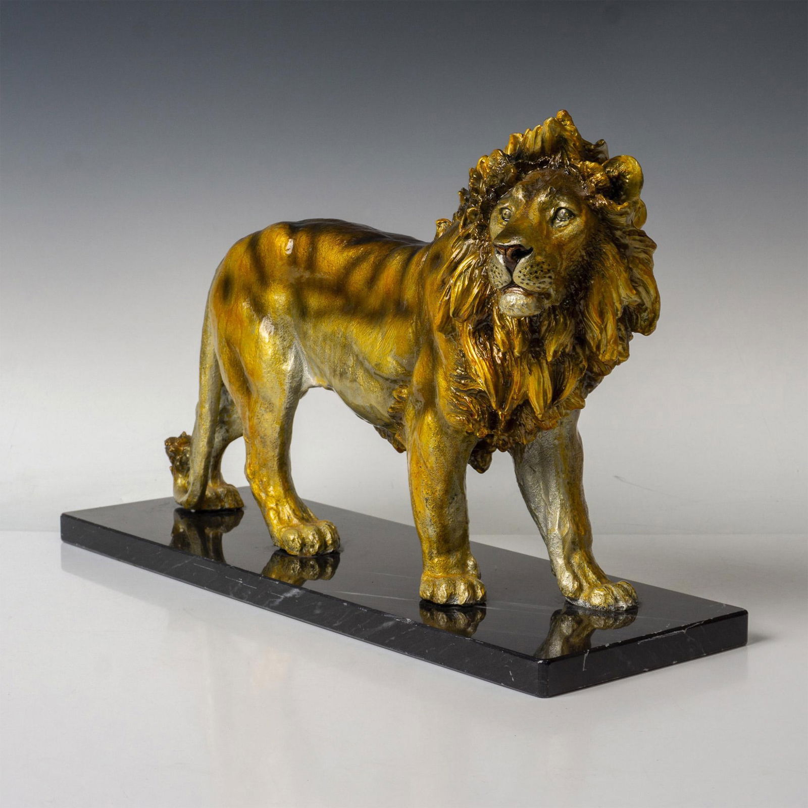 Large Metal Lion Sculpture on Marble Base (1 of 4)