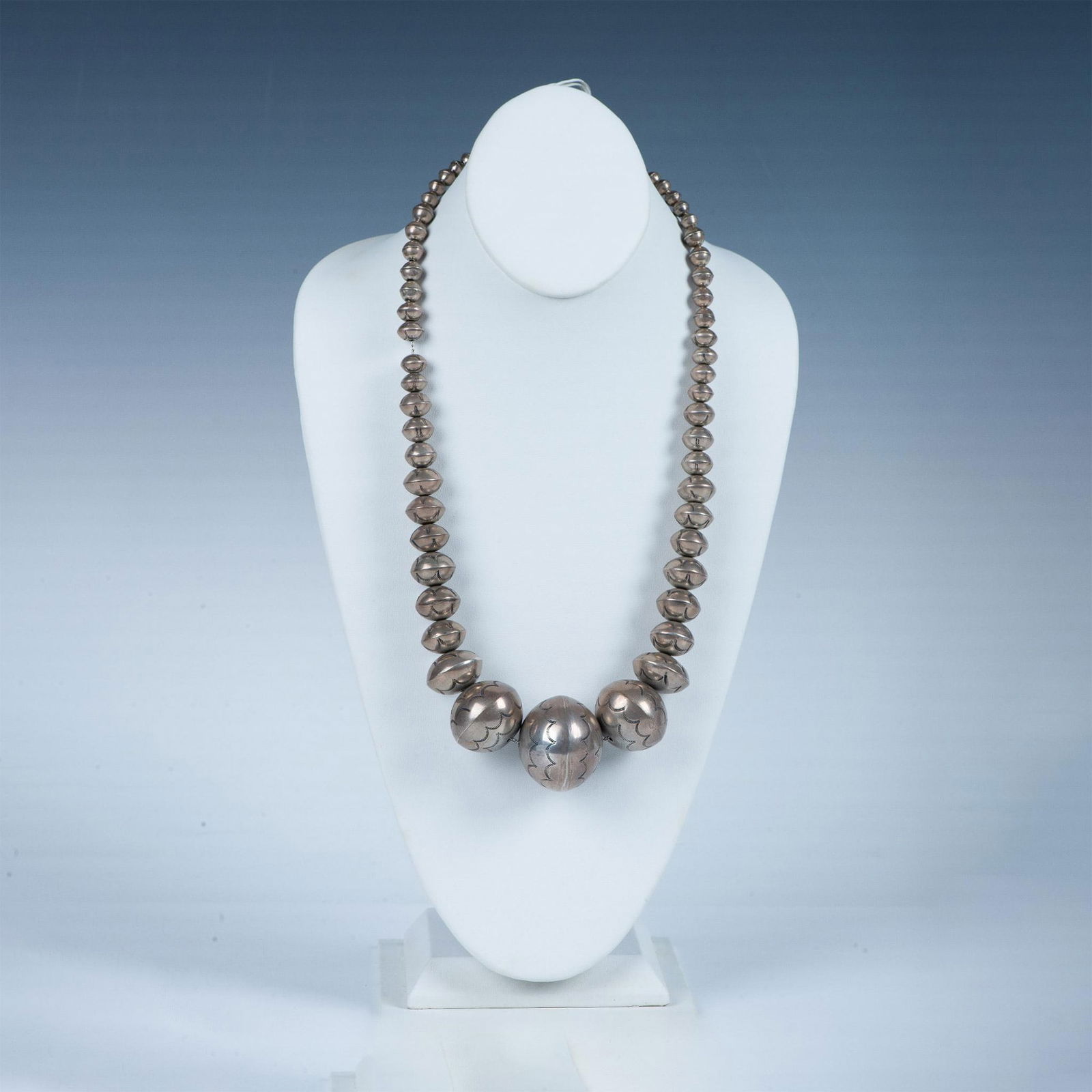 Native American Sterling Silver Graduated Bead Necklace (1 of 4)