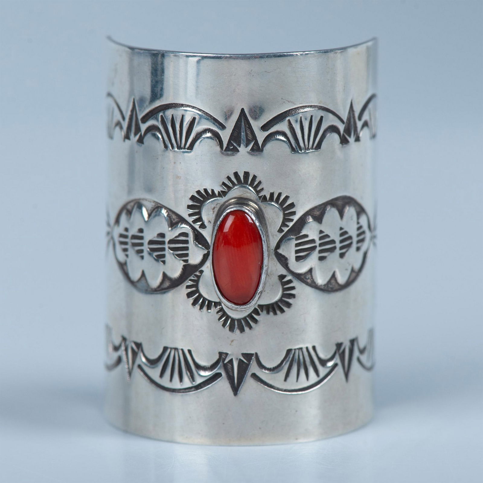 Arnold Blackgoat Sterling Silver and Coral Braid Keeper (1 of 4)