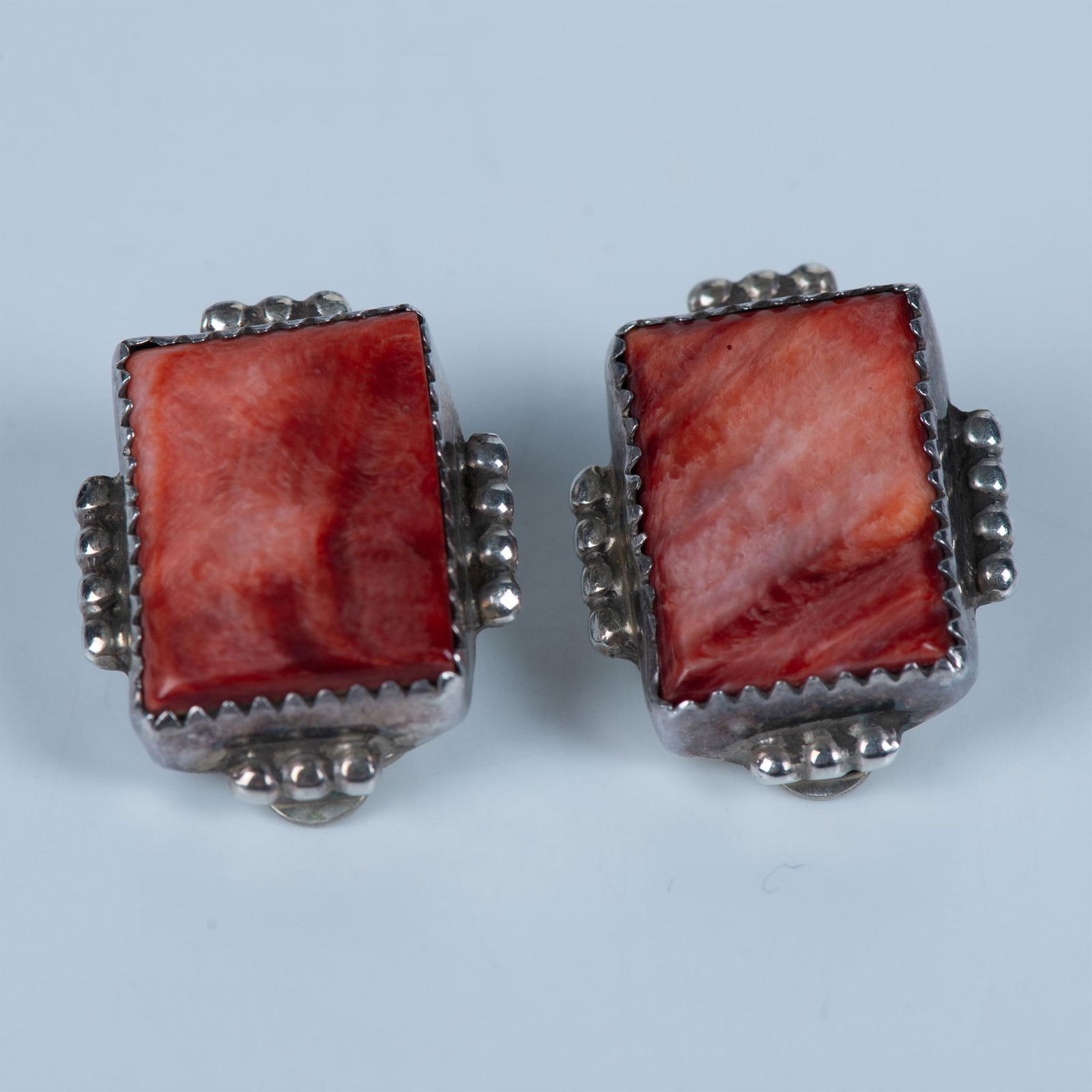 Tommy Jackson Navajo Sterling & Spiny Oyster Clip Earrings (1 of 3)