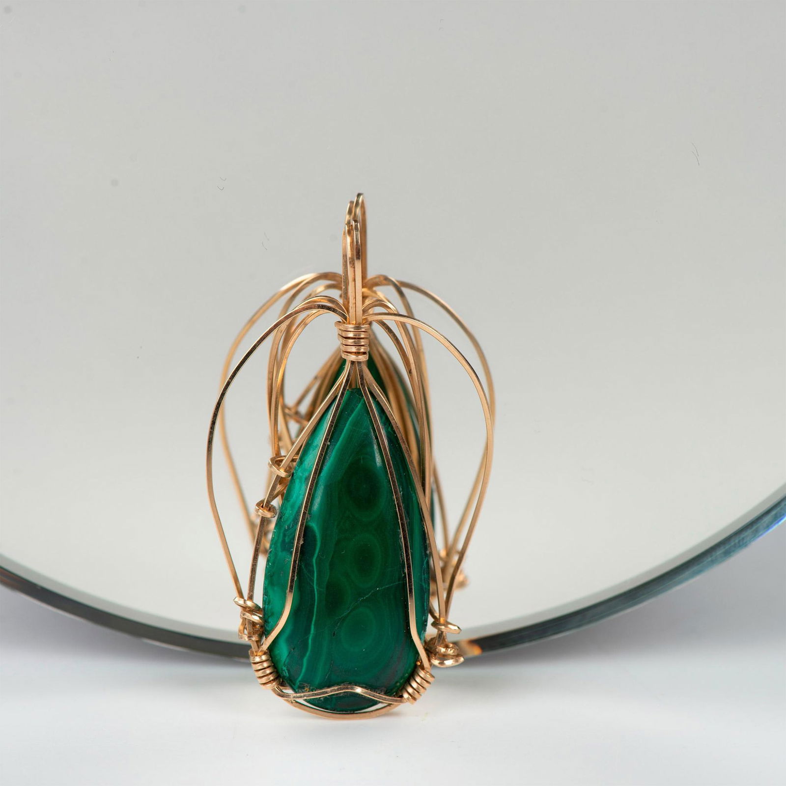 Unique Hand Crafted Gold Tone Wire & Green Malachite Pendant (1 of 7)