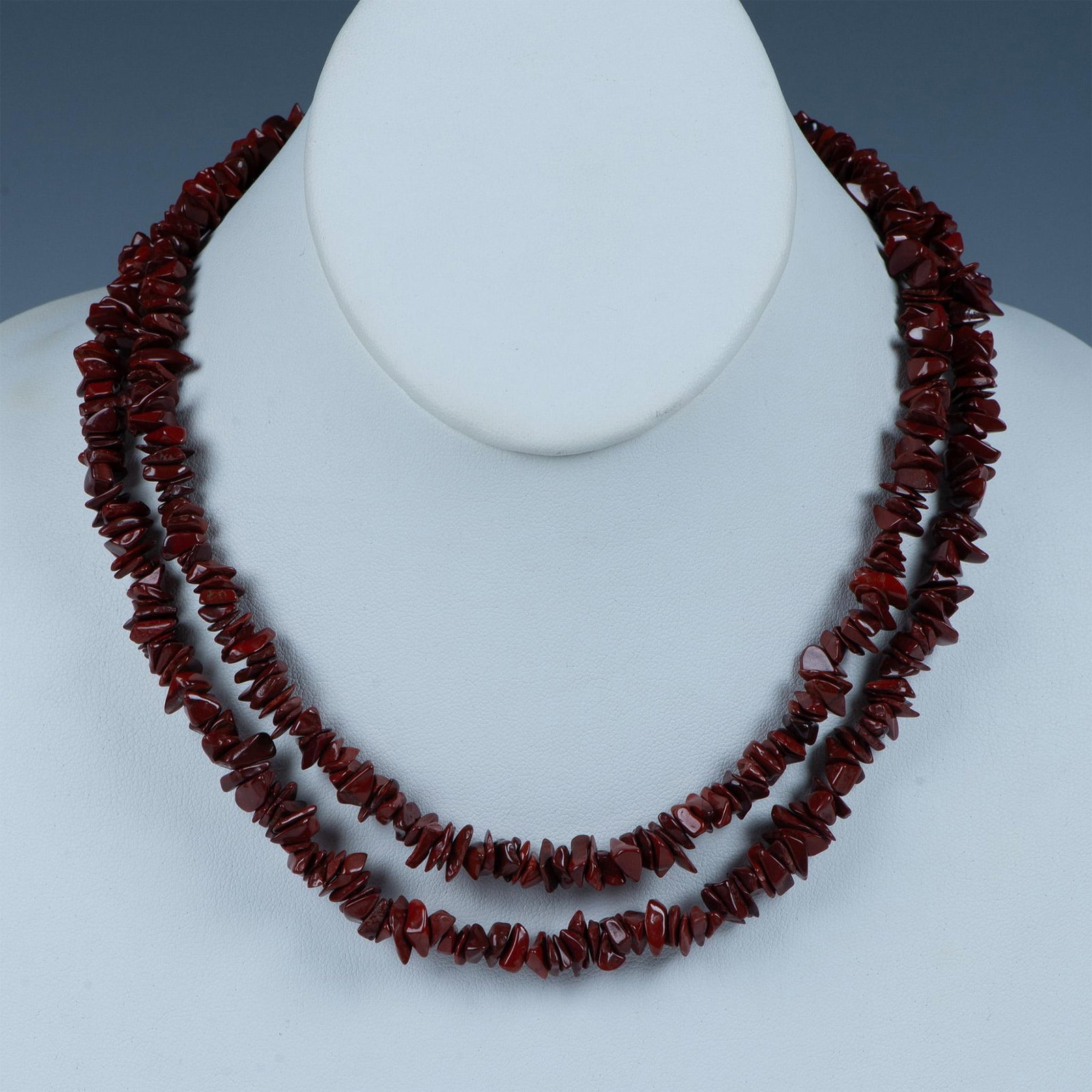 Long Beautiful Natural Red Jasper Chip Necklace: Gorgeous strand of red jasper chips measuring approximately 35.5"L.