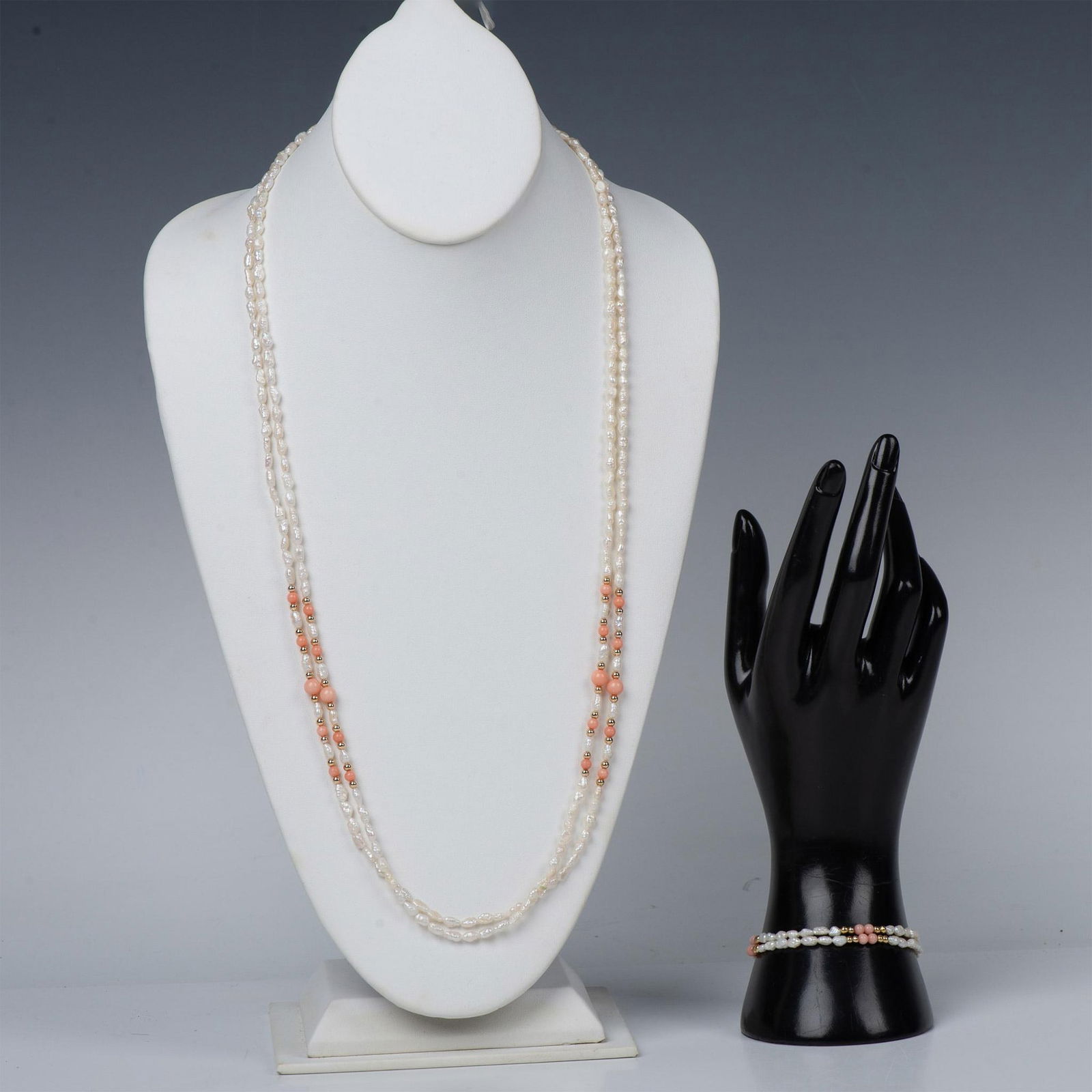 2pc Pretty Baroque Pearl & Pink Coral Necklace and Bracelet (1 of 3)