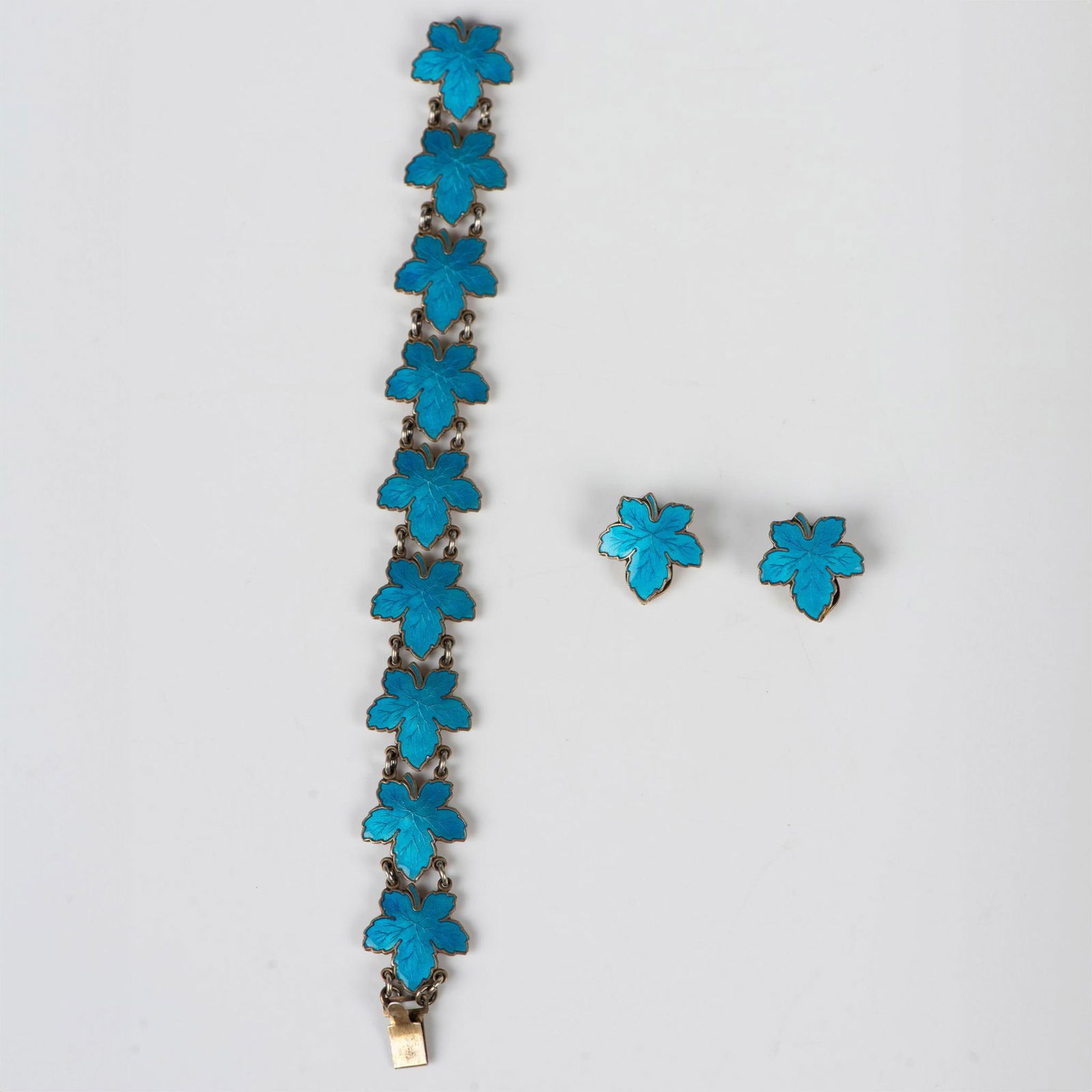 Meka Sterling and Enamel Leaf Clip-On Earrings & Bracelet (1 of 4)