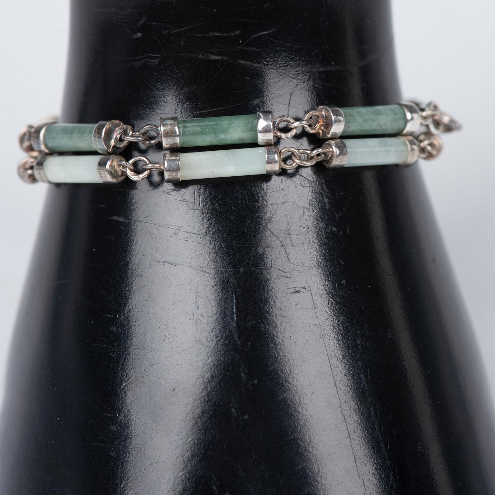 2pc Sterling Silver and Jade Cylinder Bracelets (1 of 6)