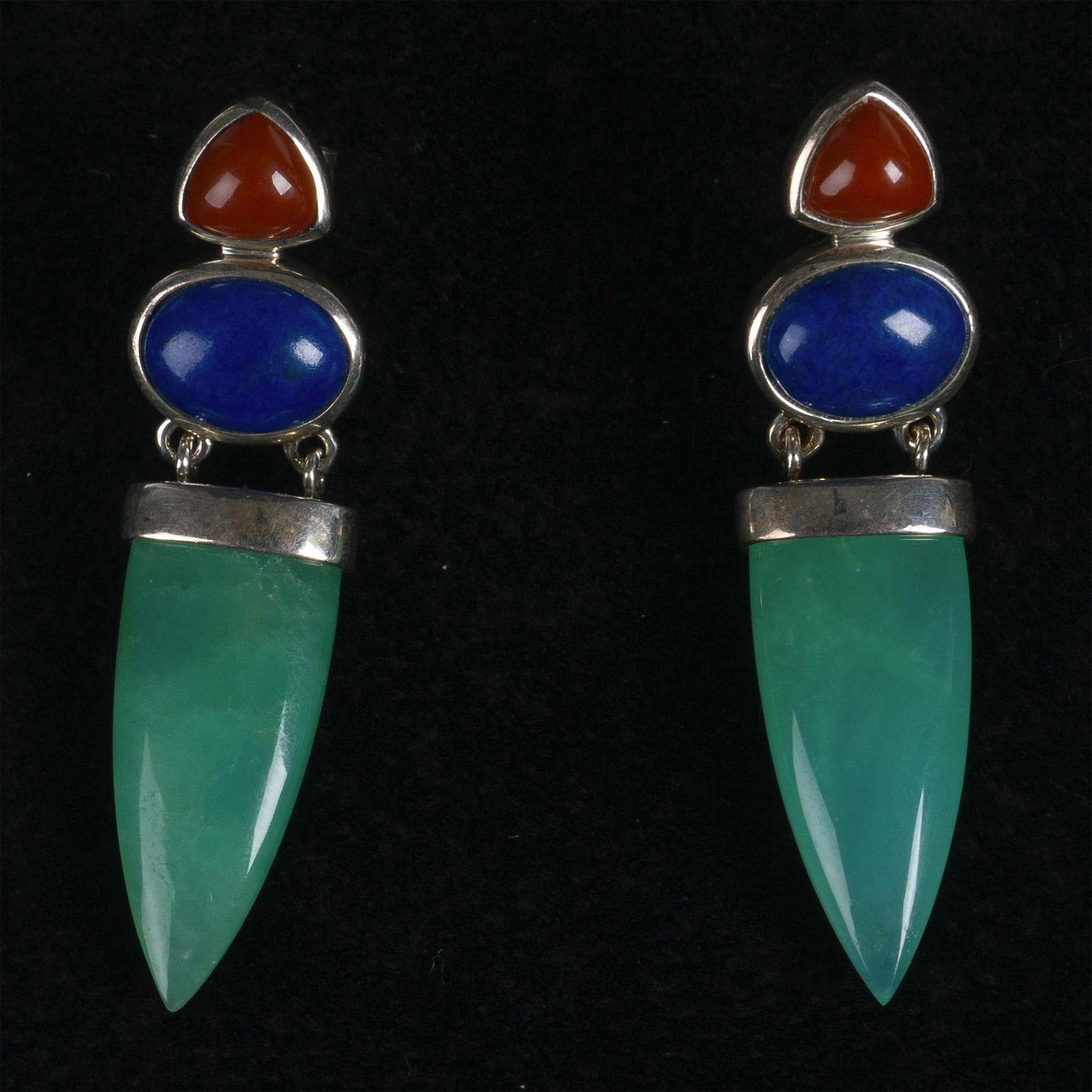 Sterling Silver, Jade, Lapis Lazuli & Coral Earrings (1 of 2)
