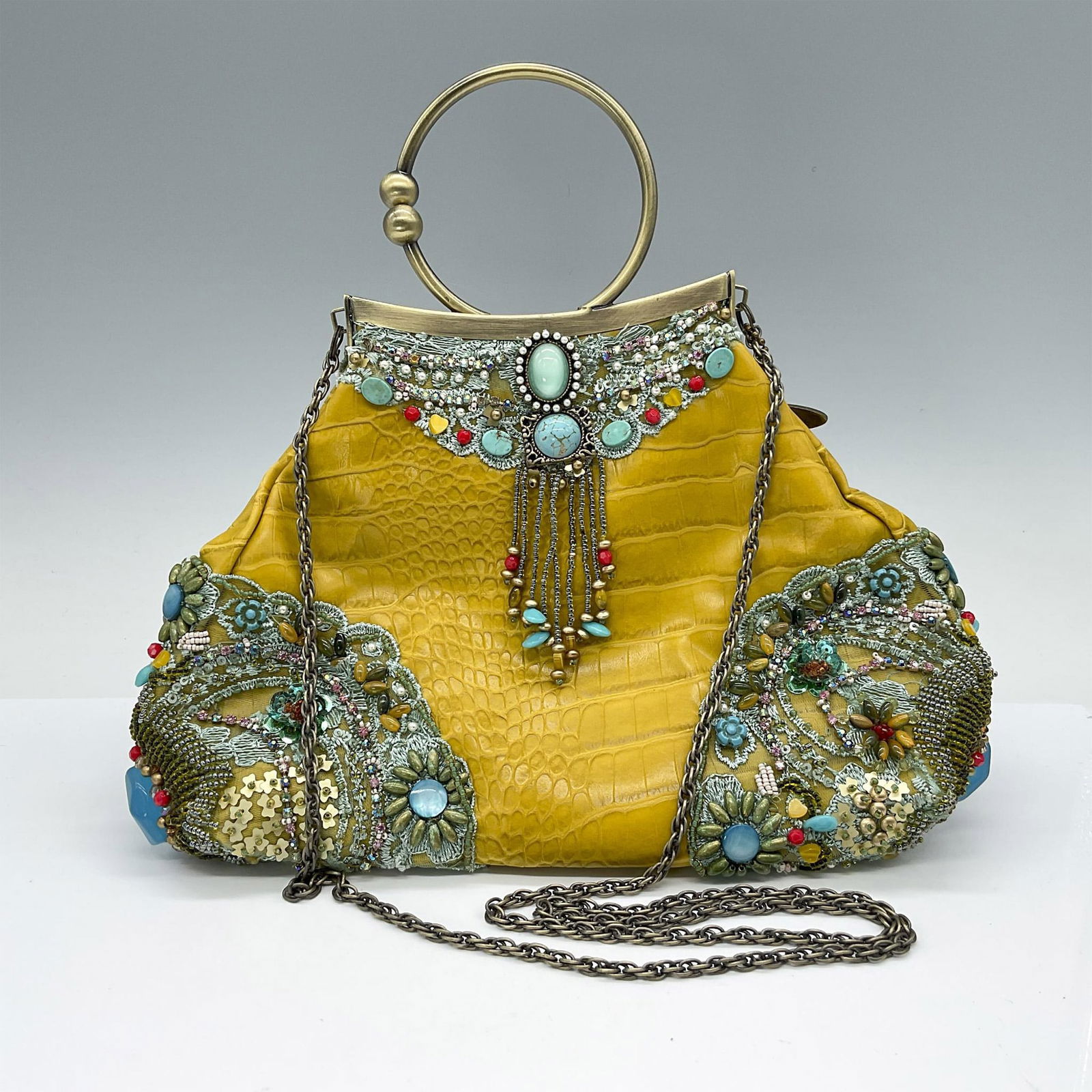Mary Frances Purse, Mustard Colored Wristlet/Shoulder (1 of 3)