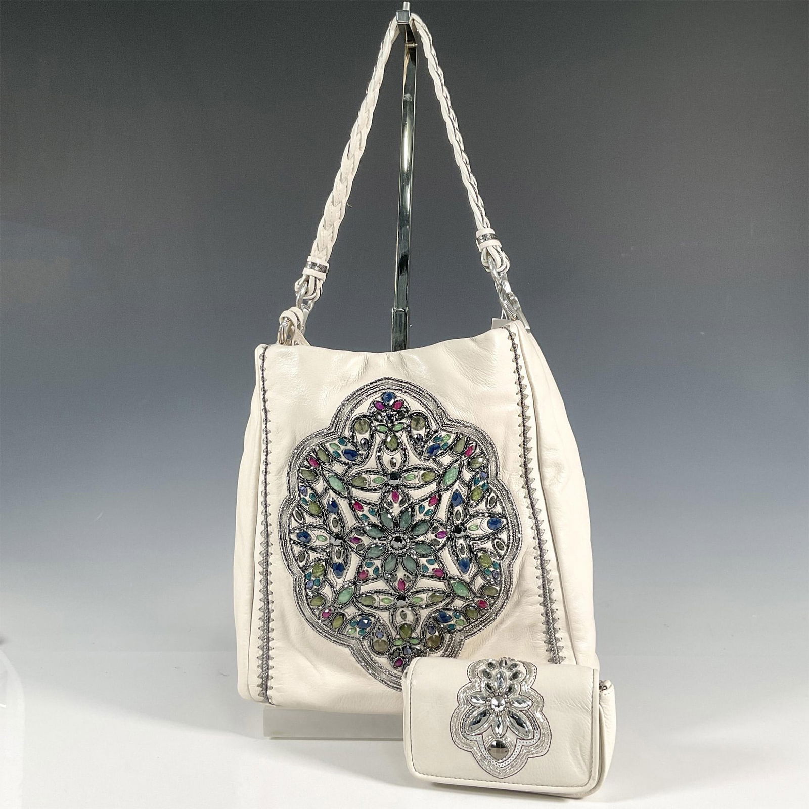 2pc Brighton Leather Handbag + Wallet, Cream with Beads (1 of 3)