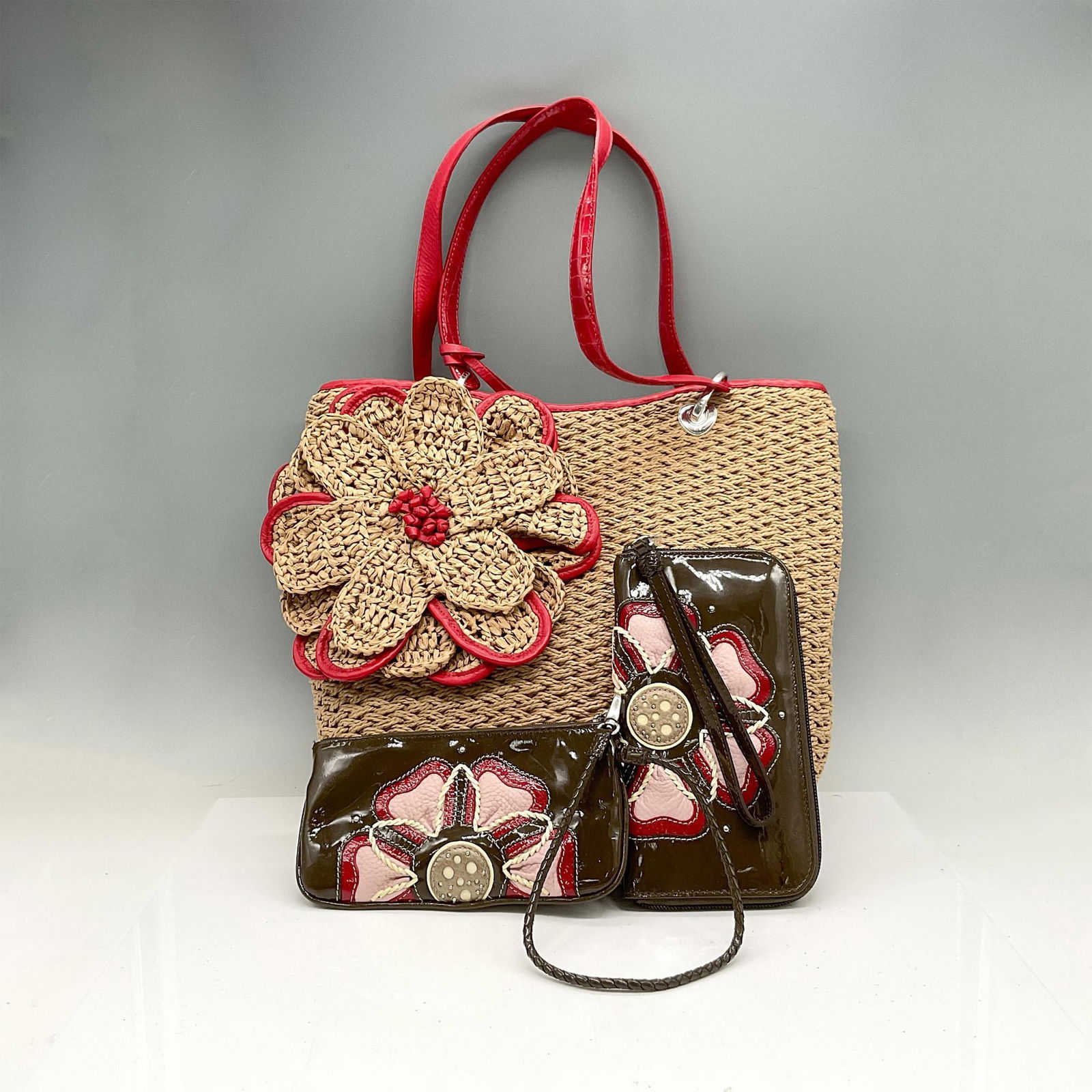 3pc Brighton Straw Tote Bag + Wallet + Coin Purse (1 of 4)