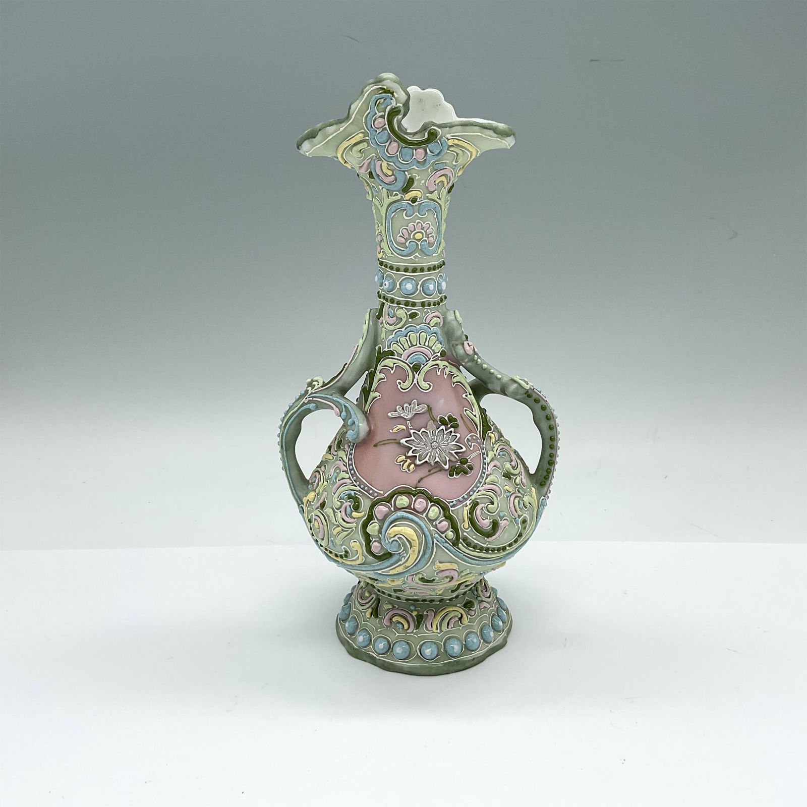 Japanese Moriage Porcelain Double Handled Vase (1 of 3)