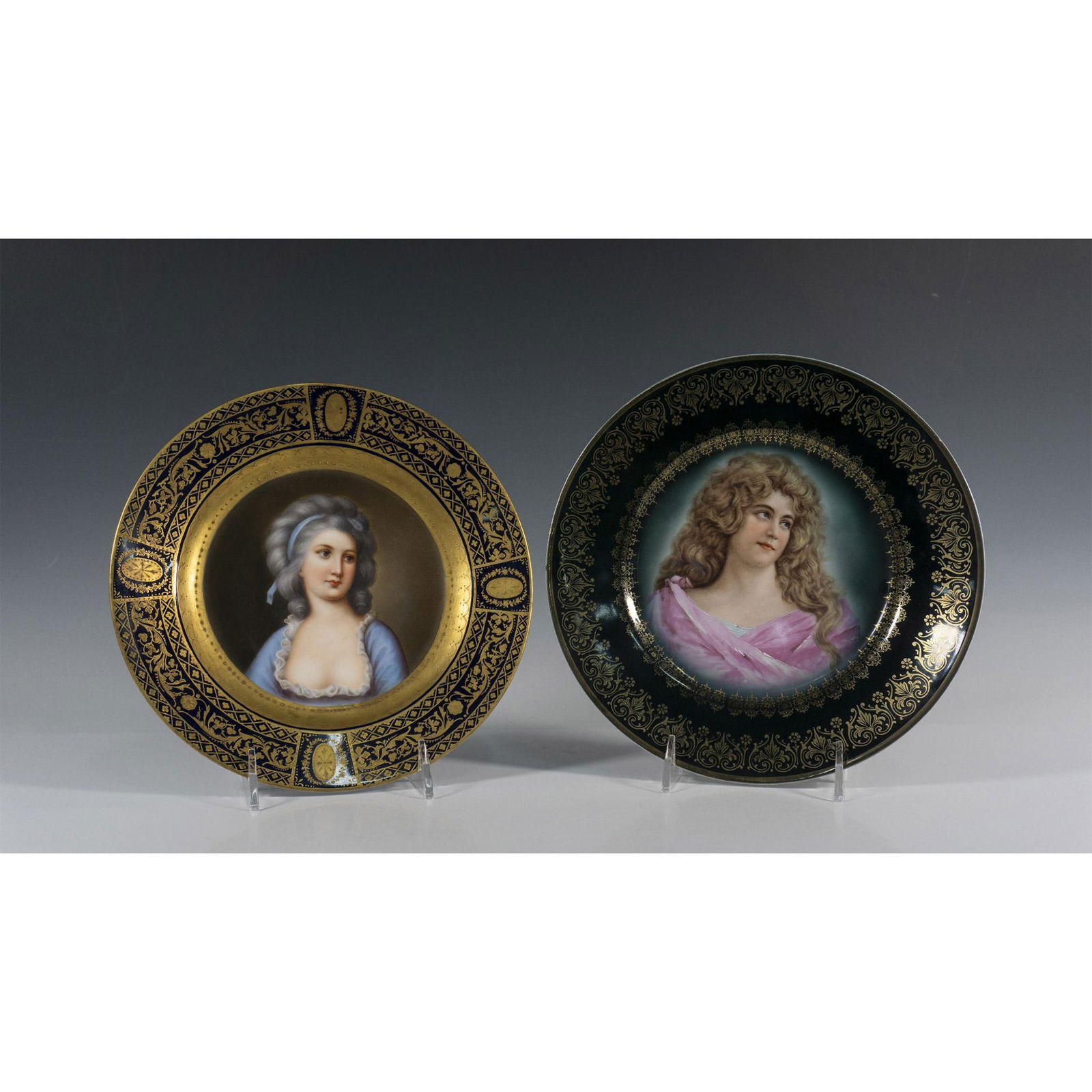 2pc Antique Portrait Cabinet Plates with Gilt Design (1 of 2)