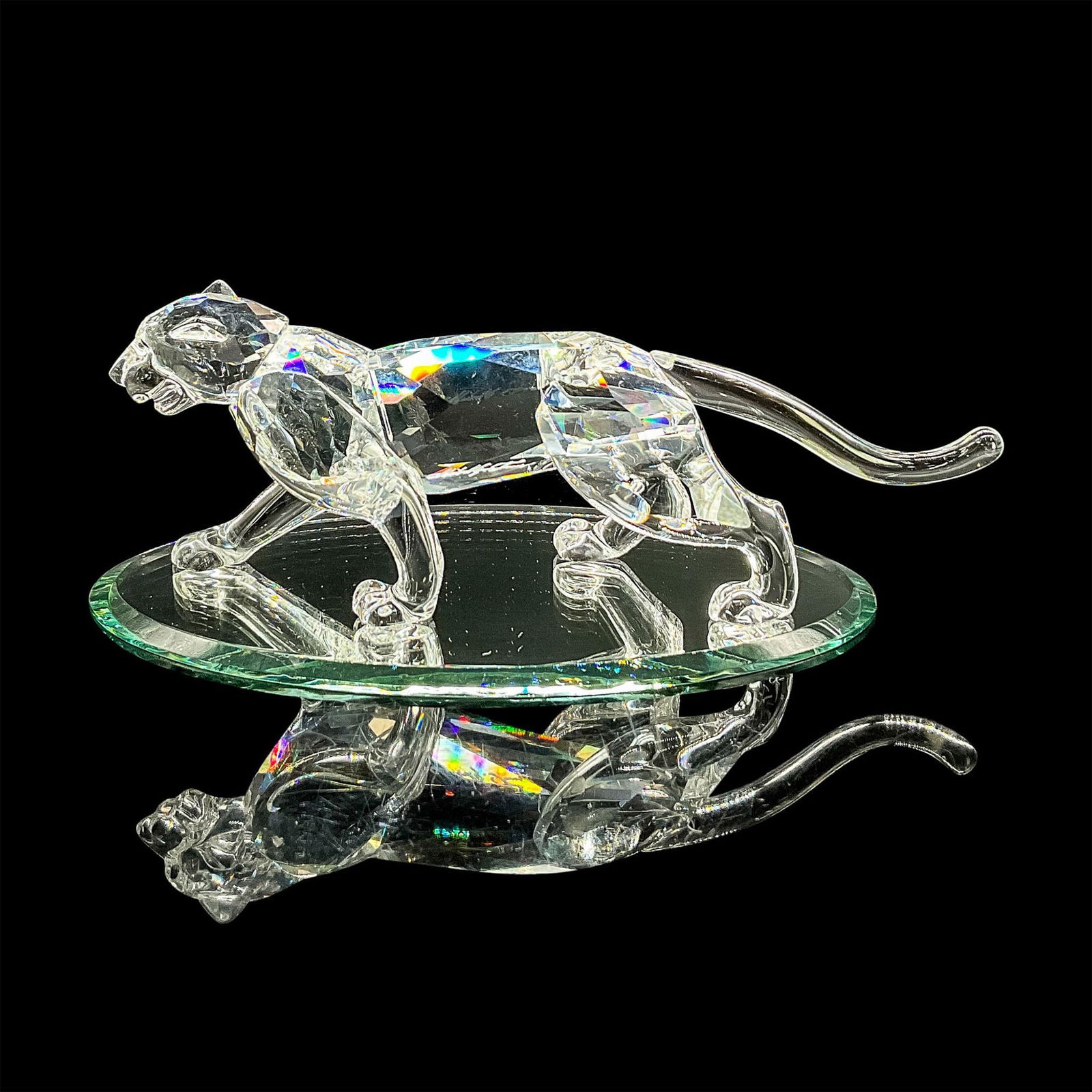 Swarovski Silver Crystal Figurine, Leopard + Base (1 of 5)