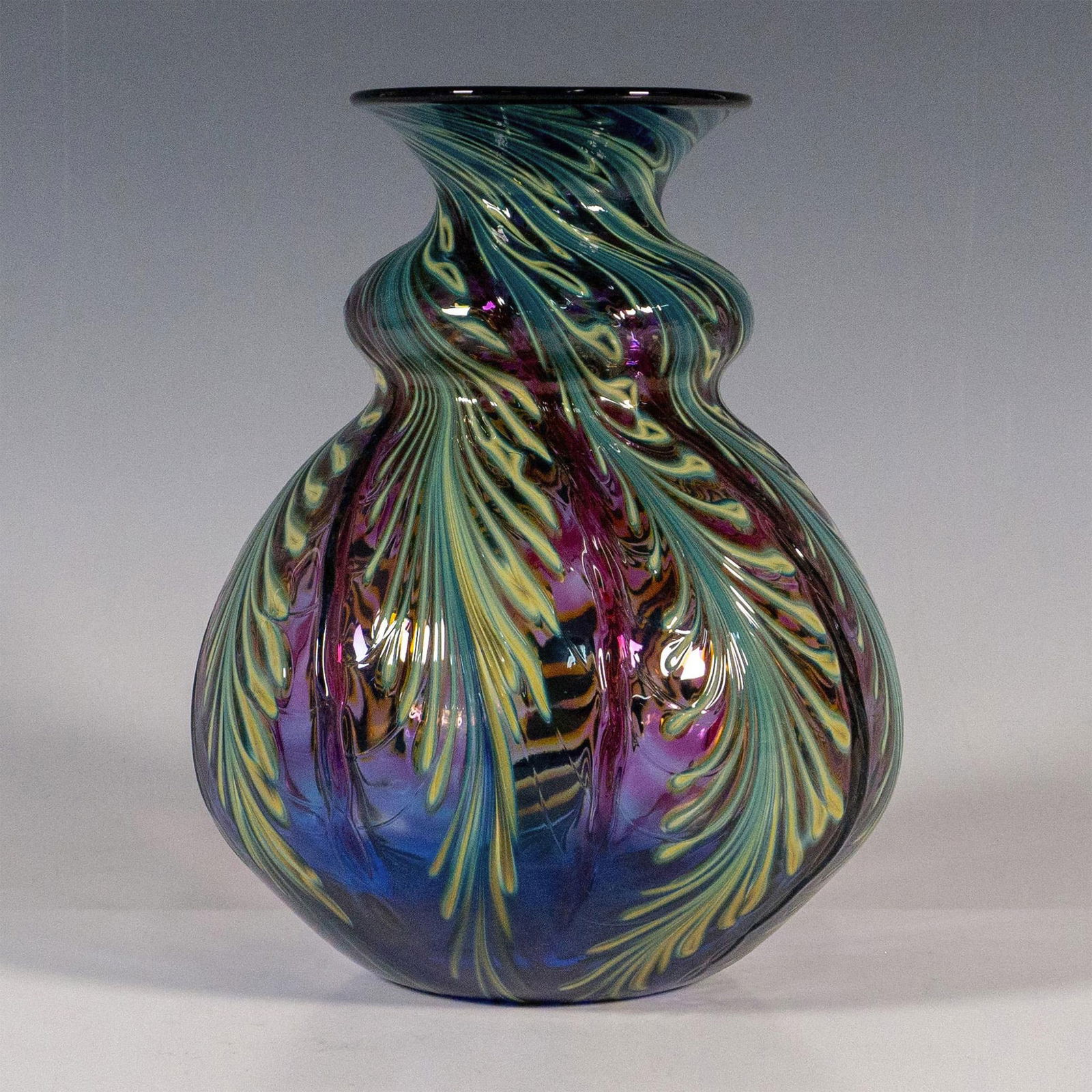 Charles Lotton Art Glass Studio Vase, Wisteria Signed