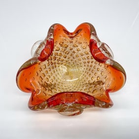 Murano Art Glass Orange and Gold Tones Bowl