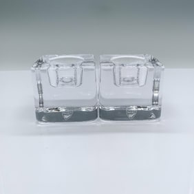 Pair of Orrefors Crystal Ice Cube Candle Holders