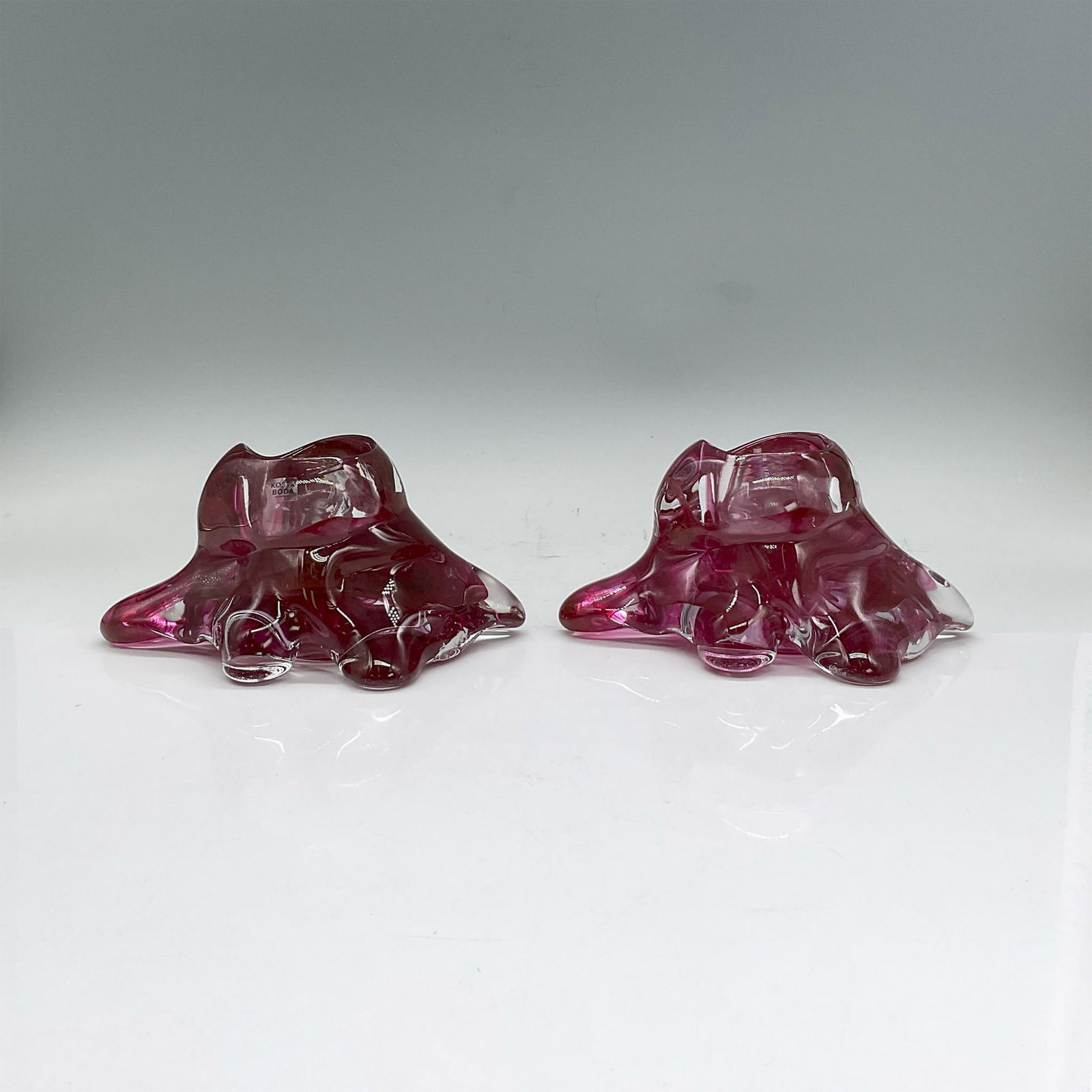2pc Kosta Boda Glass Candle Holders, Magenta Lava (1 of 3)