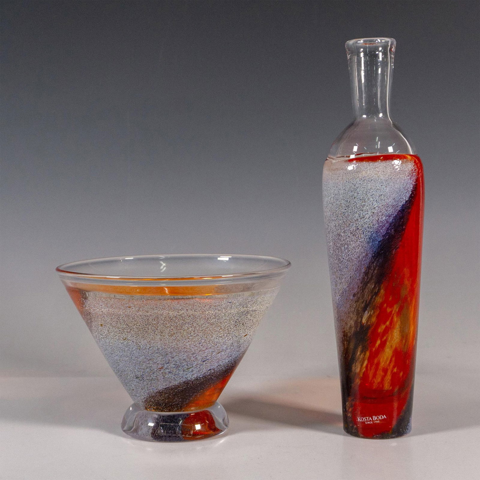 2pc Kosta Boda by Kjell Engman Art Glass Bowl and Vase (1 of 4)