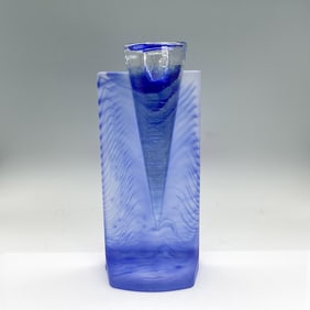 Kosta Boda Glass Candleholder, Ice Age Blue