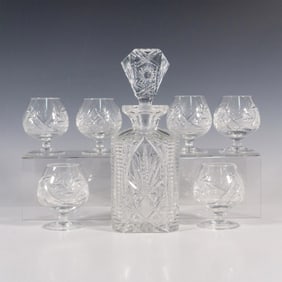 7pc Vintage Glass Decanter with Snifters