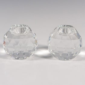 Pair of Swarovski Silver Crystal Candleholders, King Global