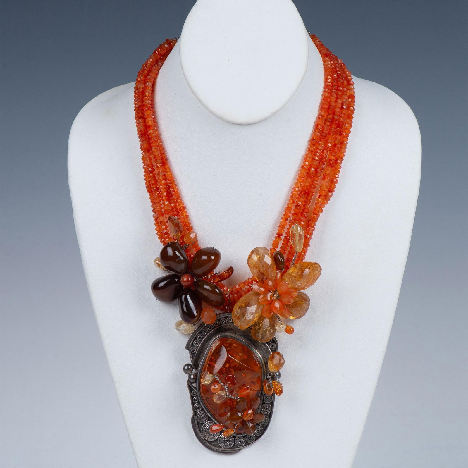 Carnelian and Amber, Sterling Pendant Necklace (1 of 6)