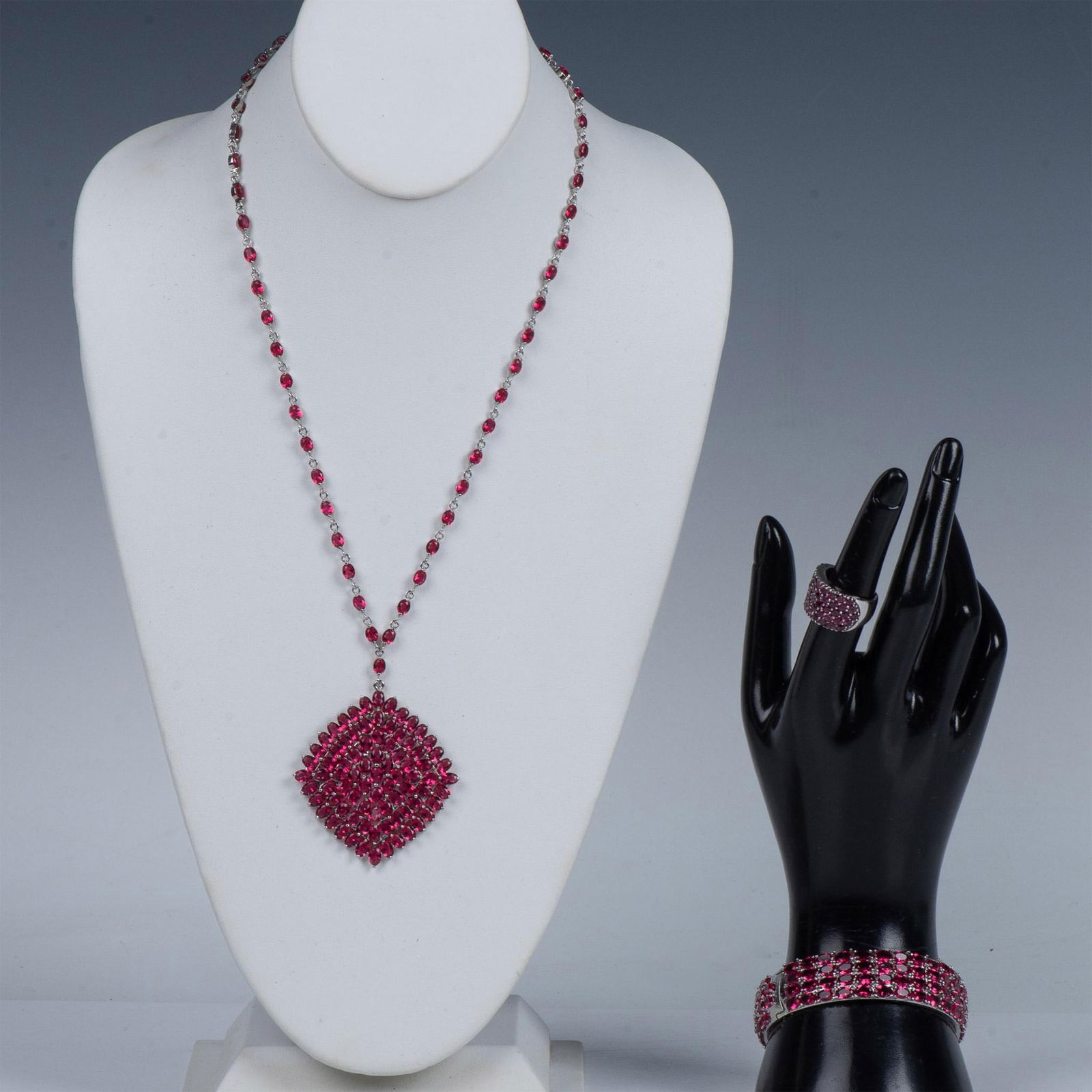 3pc Pink Tourmaline and Sterling Necklace, Bracelet and Ring (1 of 7)