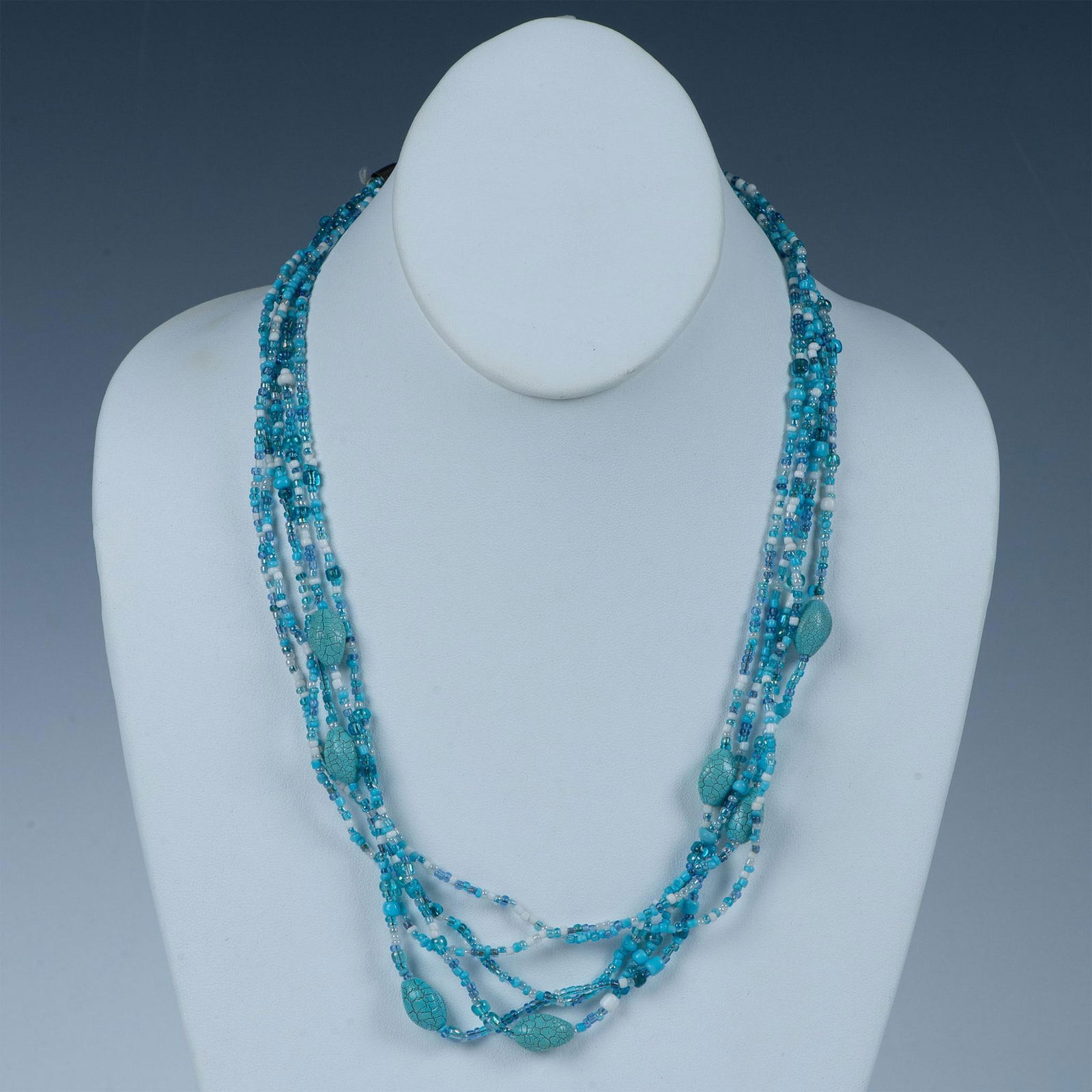 Pretty Multi-Strand Blue and Faux Turquoise Beaded Necklace (1 of 6)