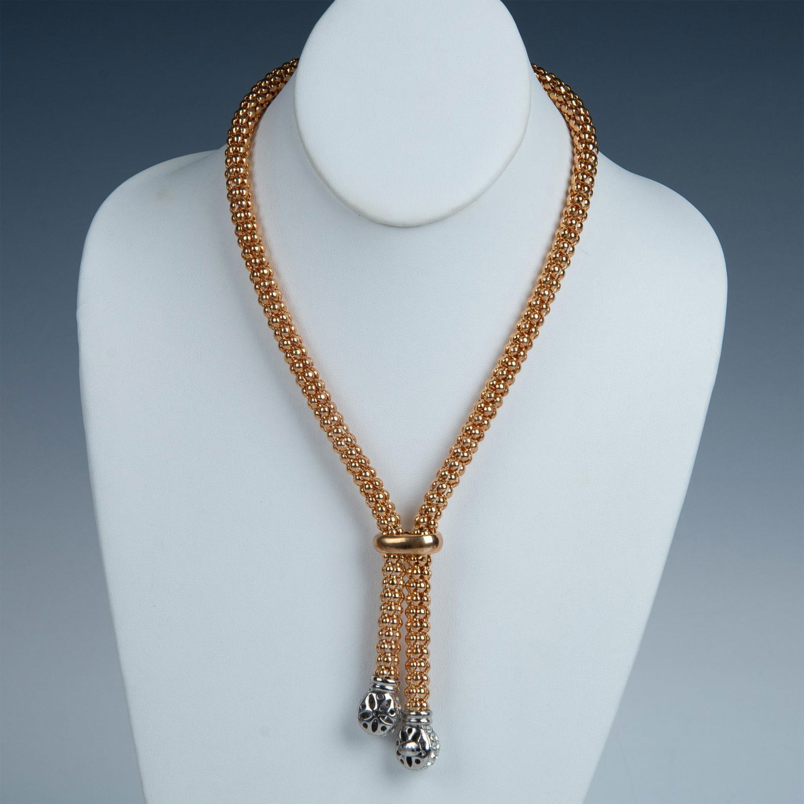 2pc Fancy Two-Tone Metal Crystal Bolo Necklace & Earrings (1 of 8)