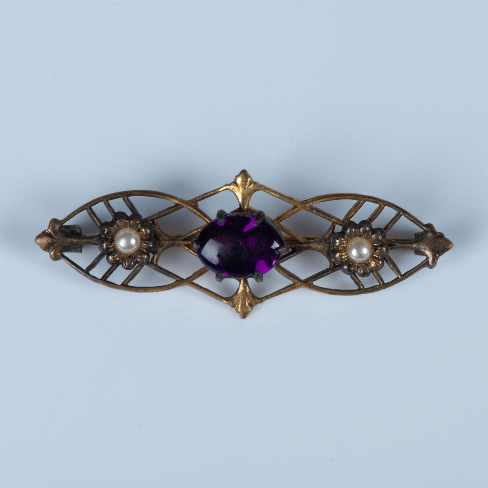 Delicate Vintage Floral Faux Pearl and Purple Stone Brooch (1 of 3)
