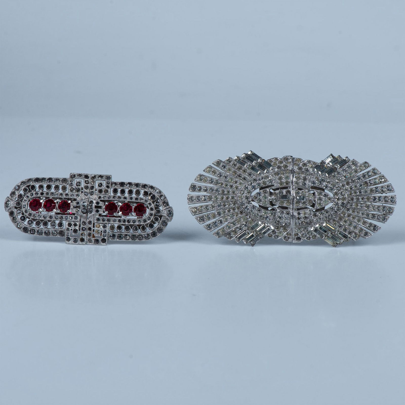 2pc Mid-Century Duette Art Deco Rhinestone Clip Brooches (1 of 4)