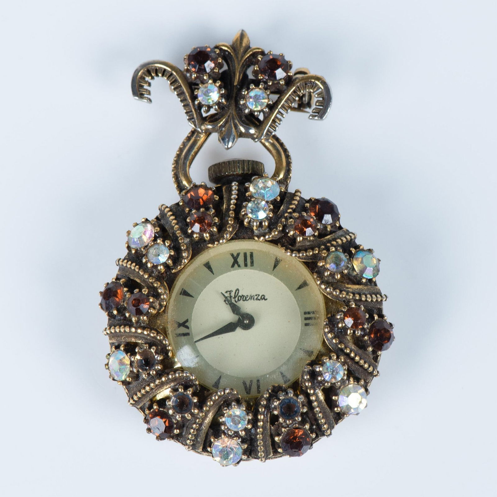 Florenza Art Nouveau Rhinestone Watch Brooch (1 of 6)