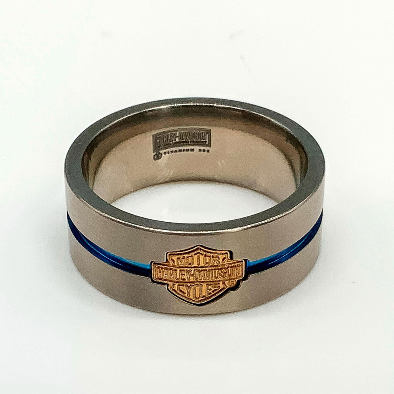 Harley Davidson Blue Stripe Titanium & Sterling Silver Ring (1 of 2)