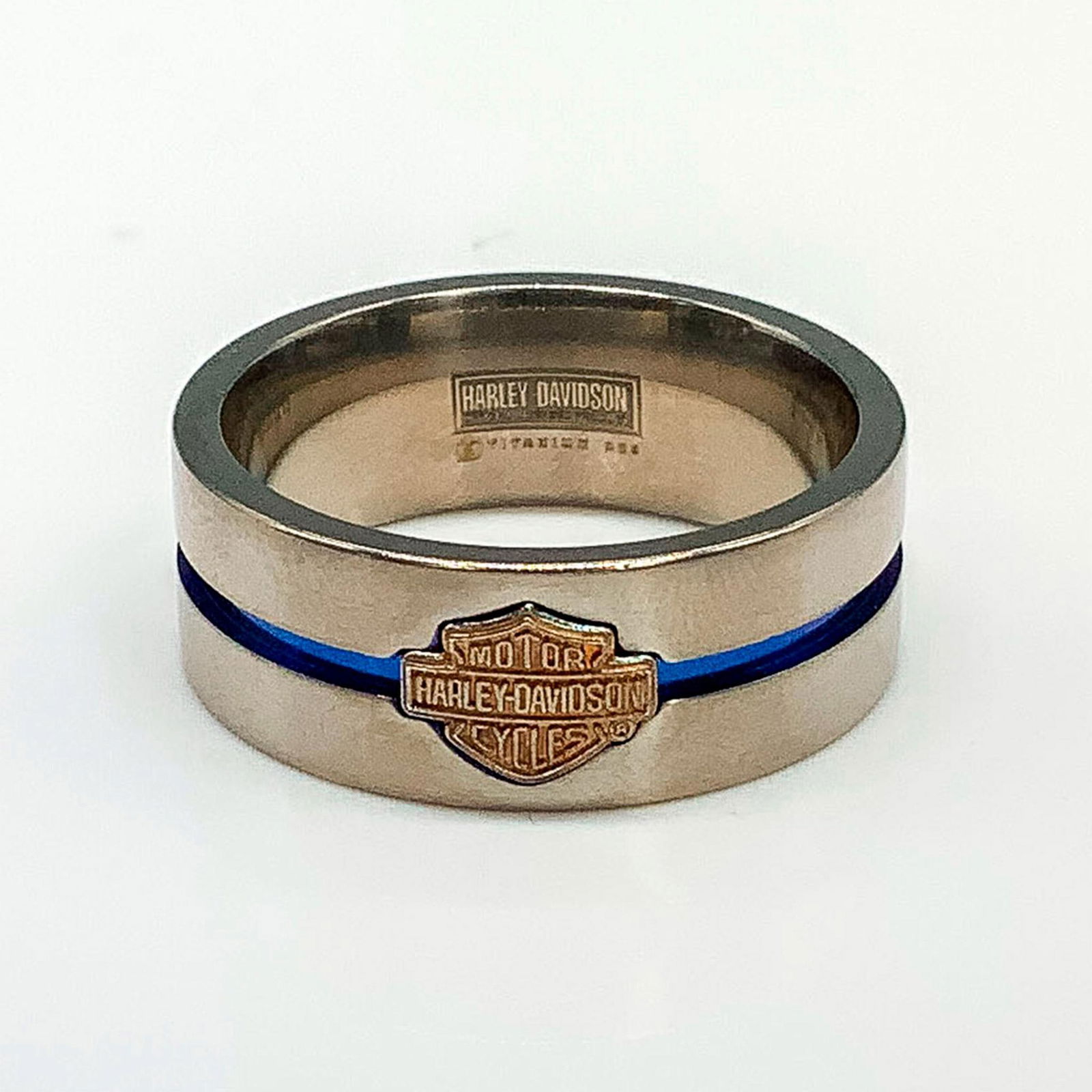 Harley Davidson Blue Stripe Titanium & Sterling Silver Ring (1 of 2)