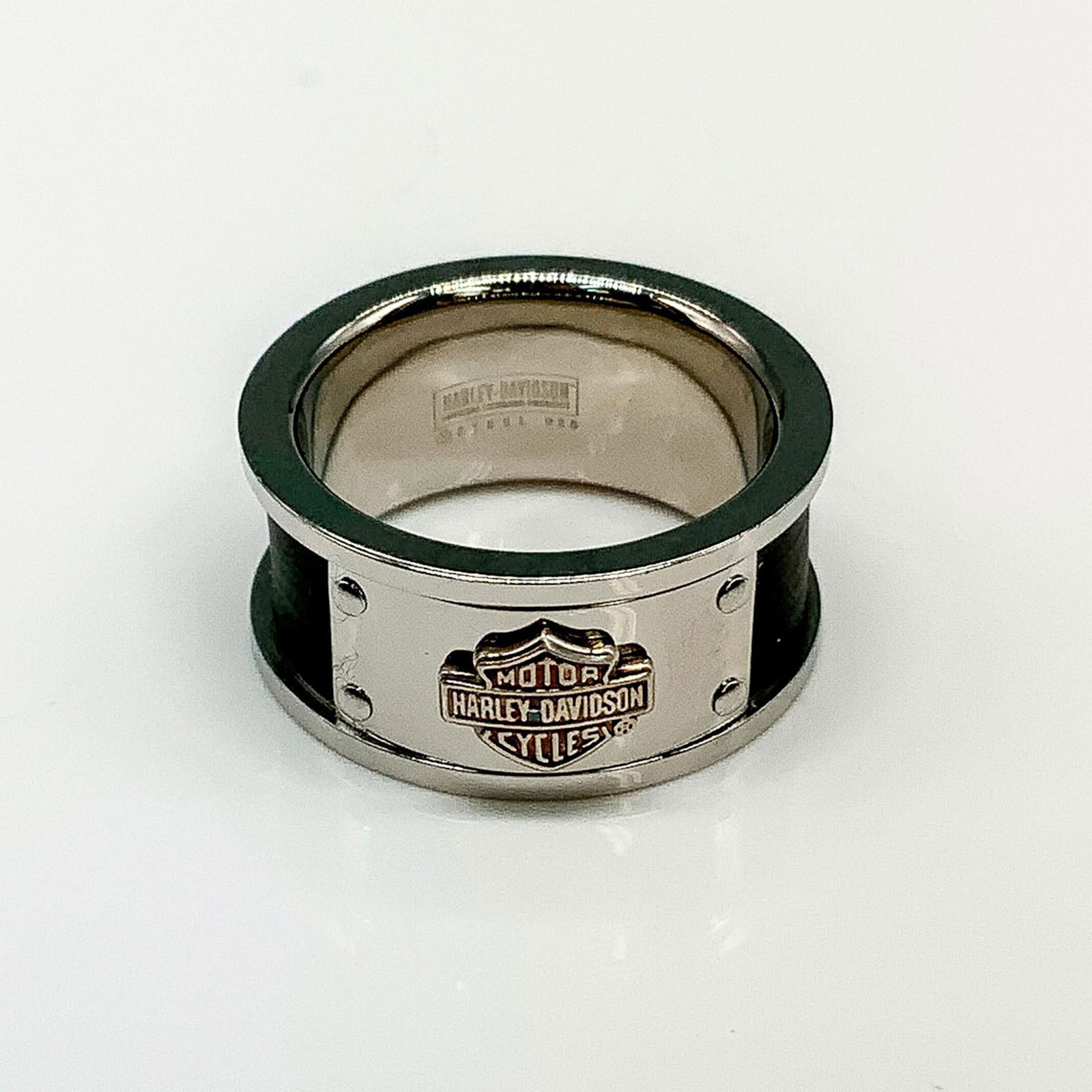 Harley Davidson Steel & Sterling Silver Black Band Ring (1 of 2)