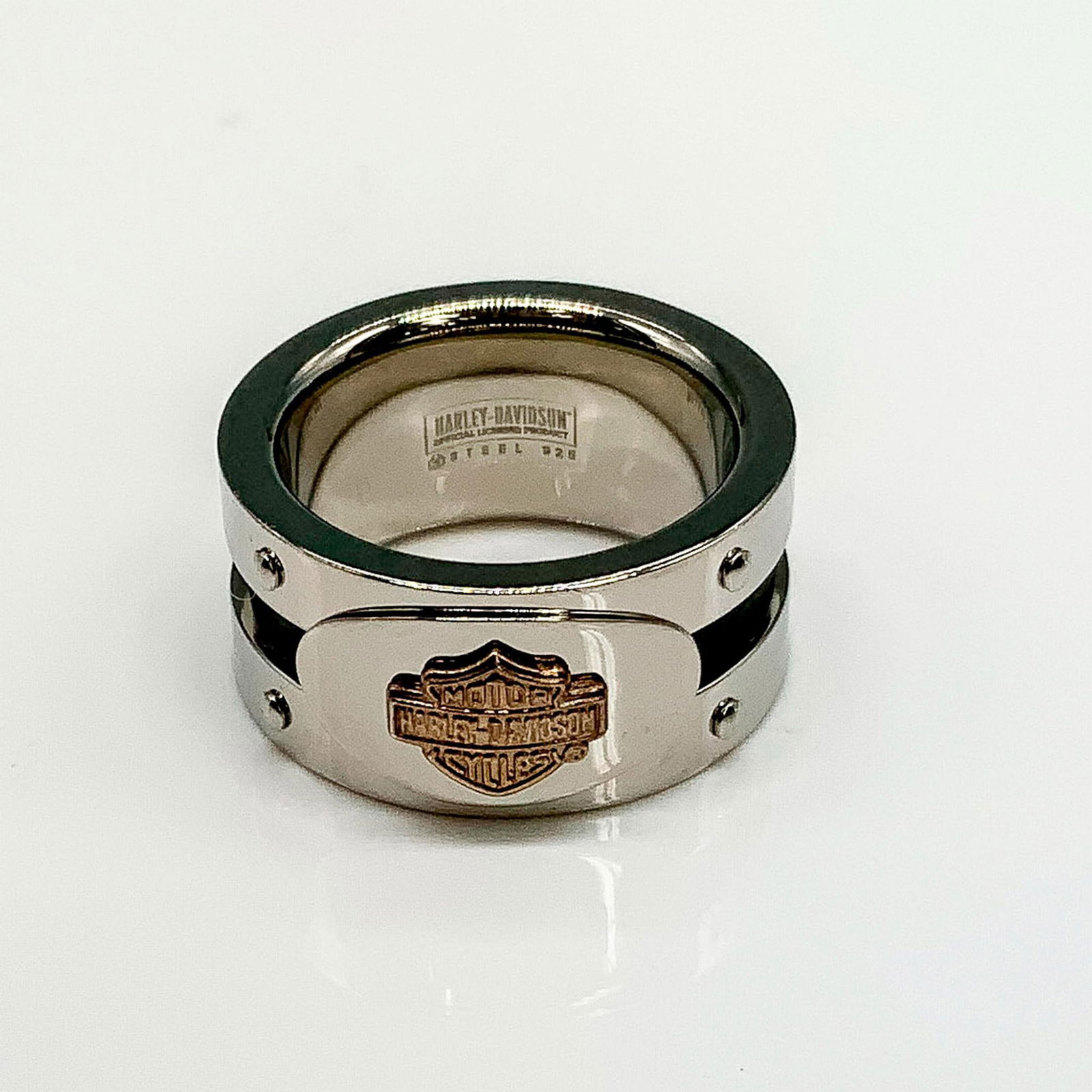 Harley Davidson Steel & Sterling Silver Black Stripe Ring (1 of 2)