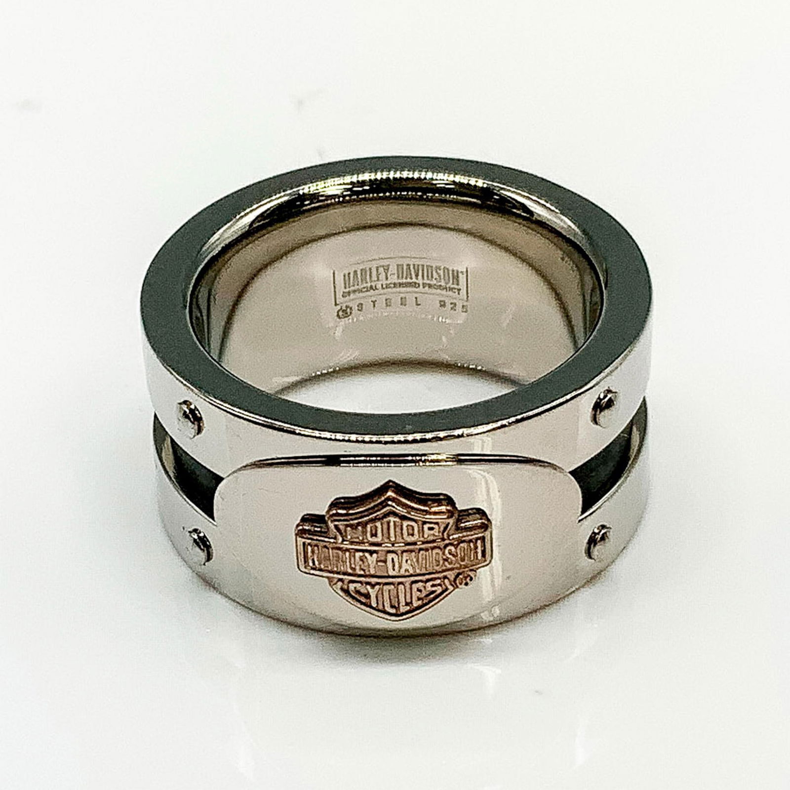 Harley Davidson Steel & Sterling Silver Black Stripe Ring (1 of 2)